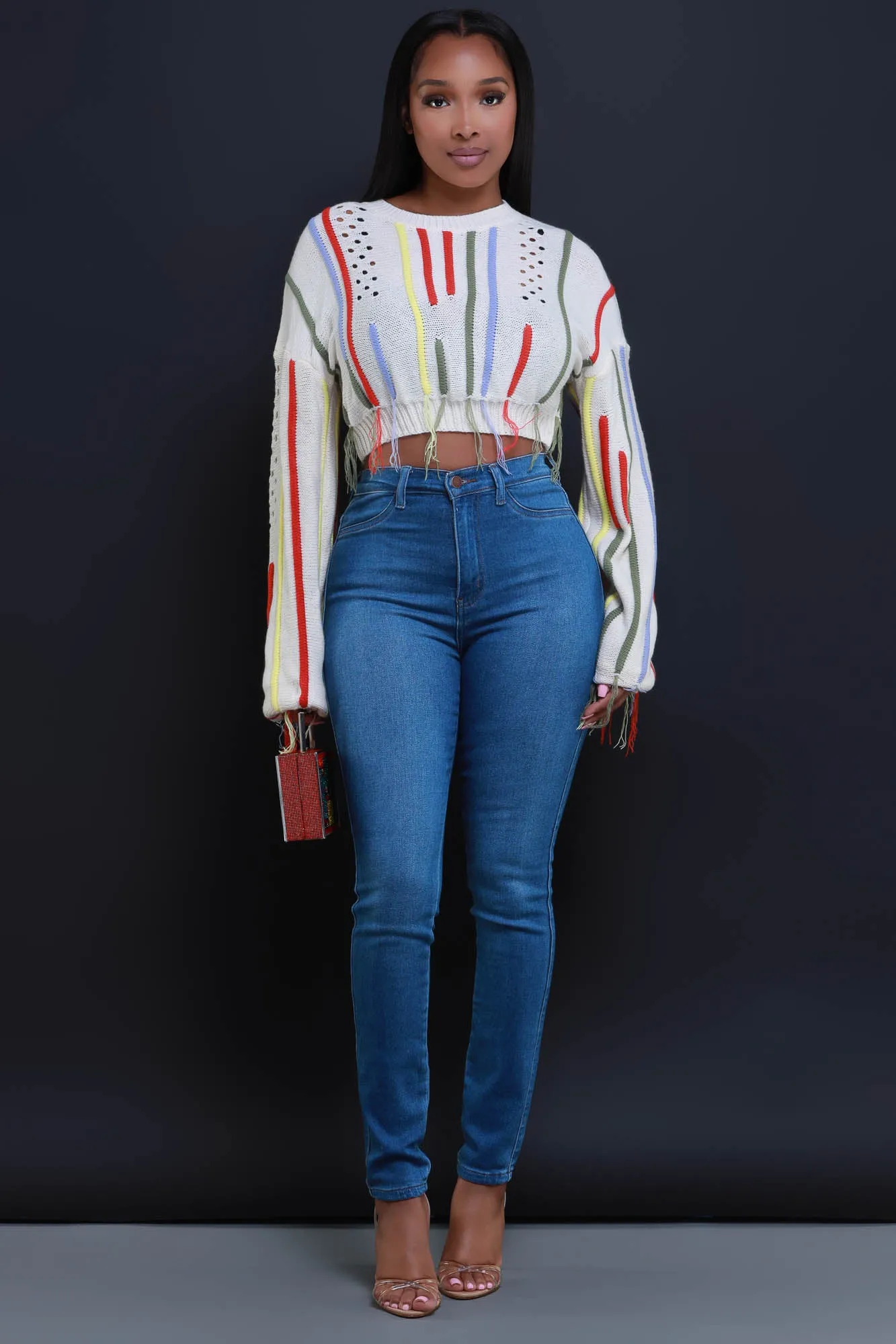 Loose Ends Knit Cropped Sweater - Ivory sold by Swankaposh product image thumbnail 2