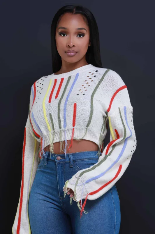 Loose Ends Knit Cropped Sweater - Ivory sold by Swankaposh