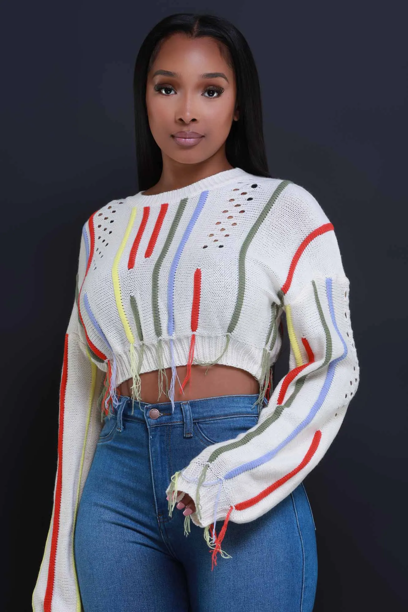 Loose Ends Knit Cropped Sweater - Ivory sold by Swankaposh