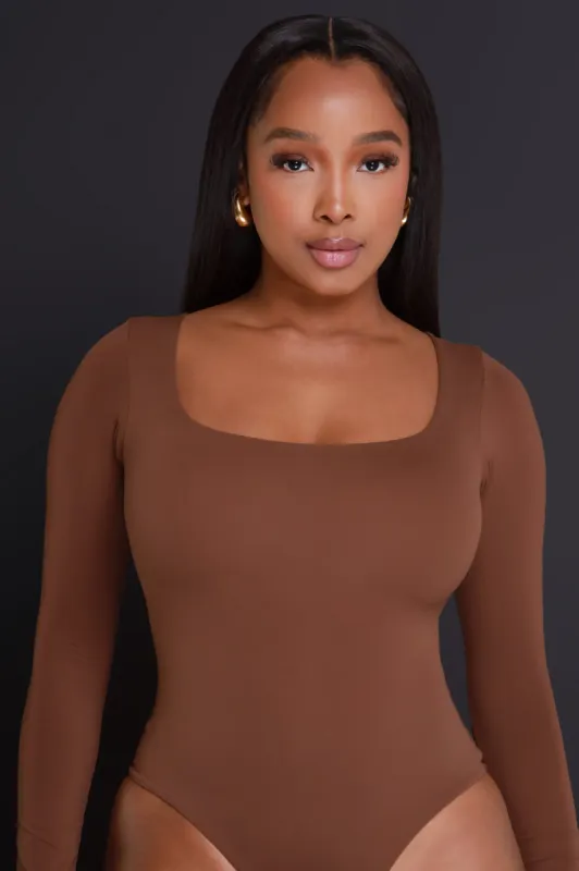 Real Feel Square Neck Bodysuit - Brown No.283 NKDS sold by Swankaposh