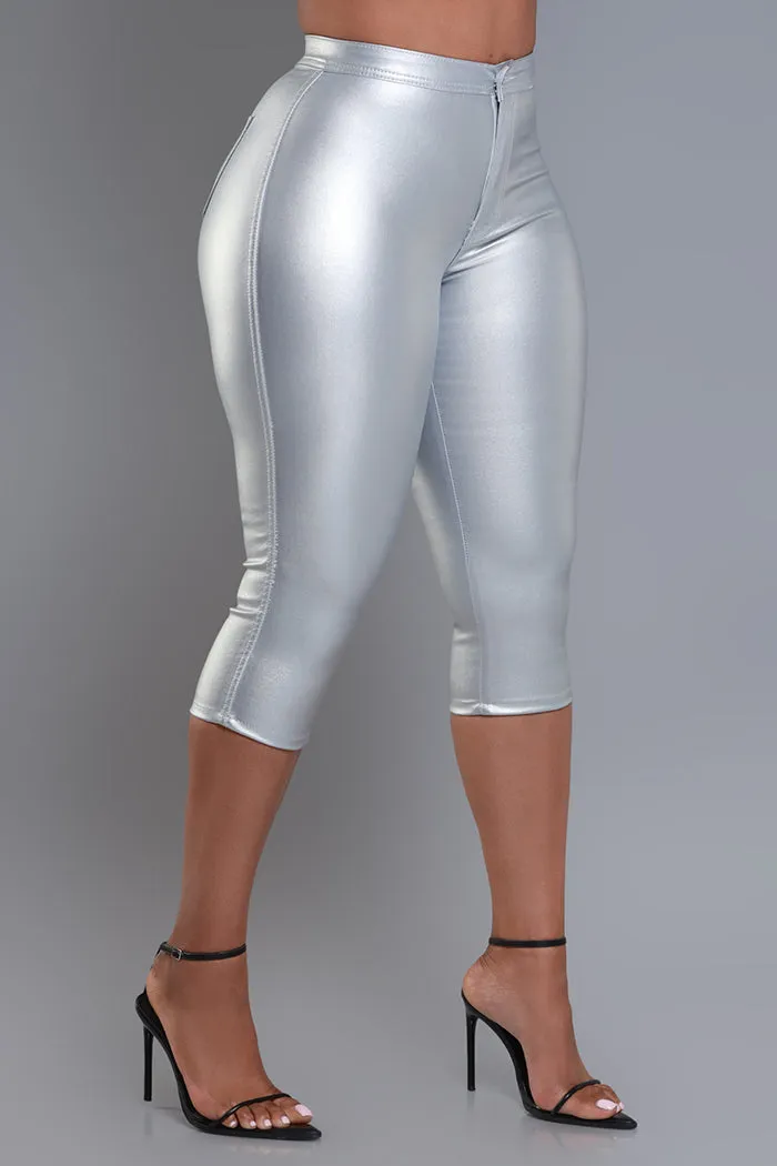 Make It Shimmer High Rise Metallic Capri Pants - Silver sold by Swankaposh product image thumbnail 3