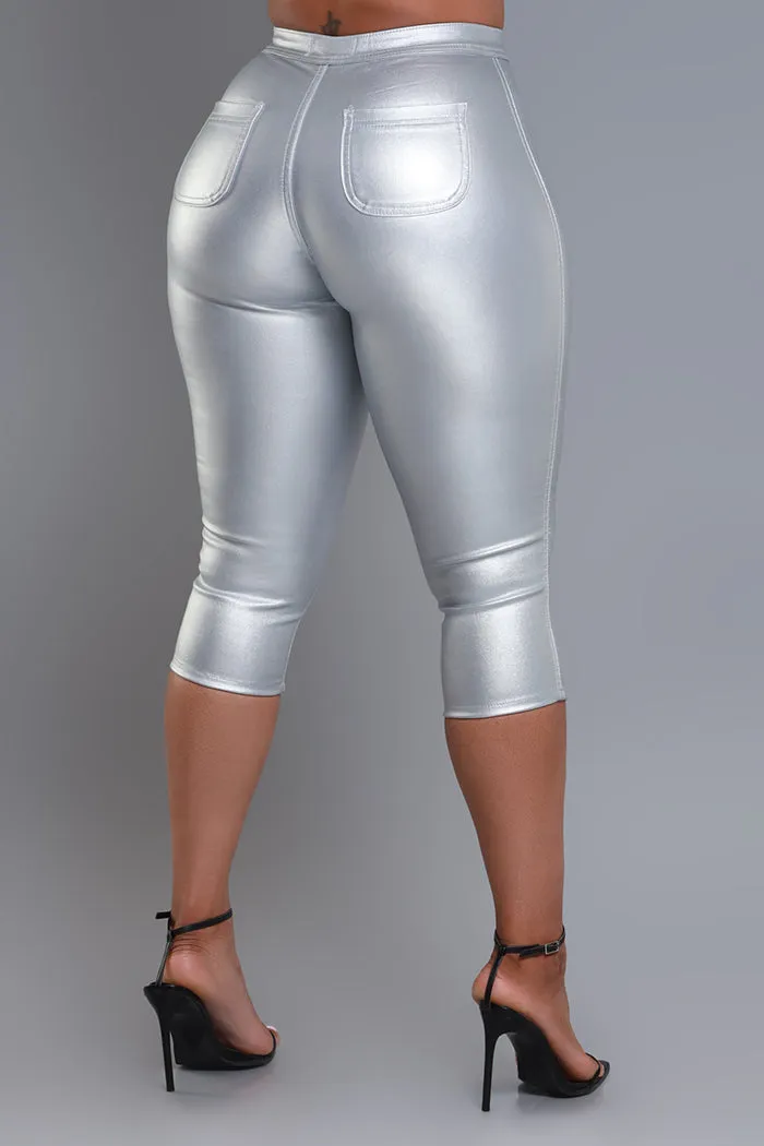 Make It Shimmer High Rise Metallic Capri Pants - Silver sold by Swankaposh product image thumbnail 2