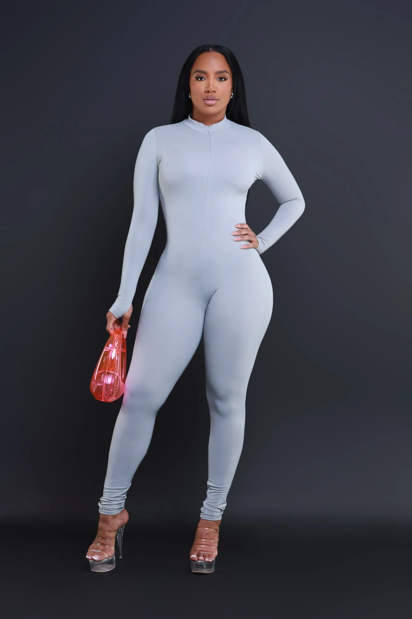 Save Tonight Mock Neck Jumpsuit - Grey sold by Swankaposh product image thumbnail 5