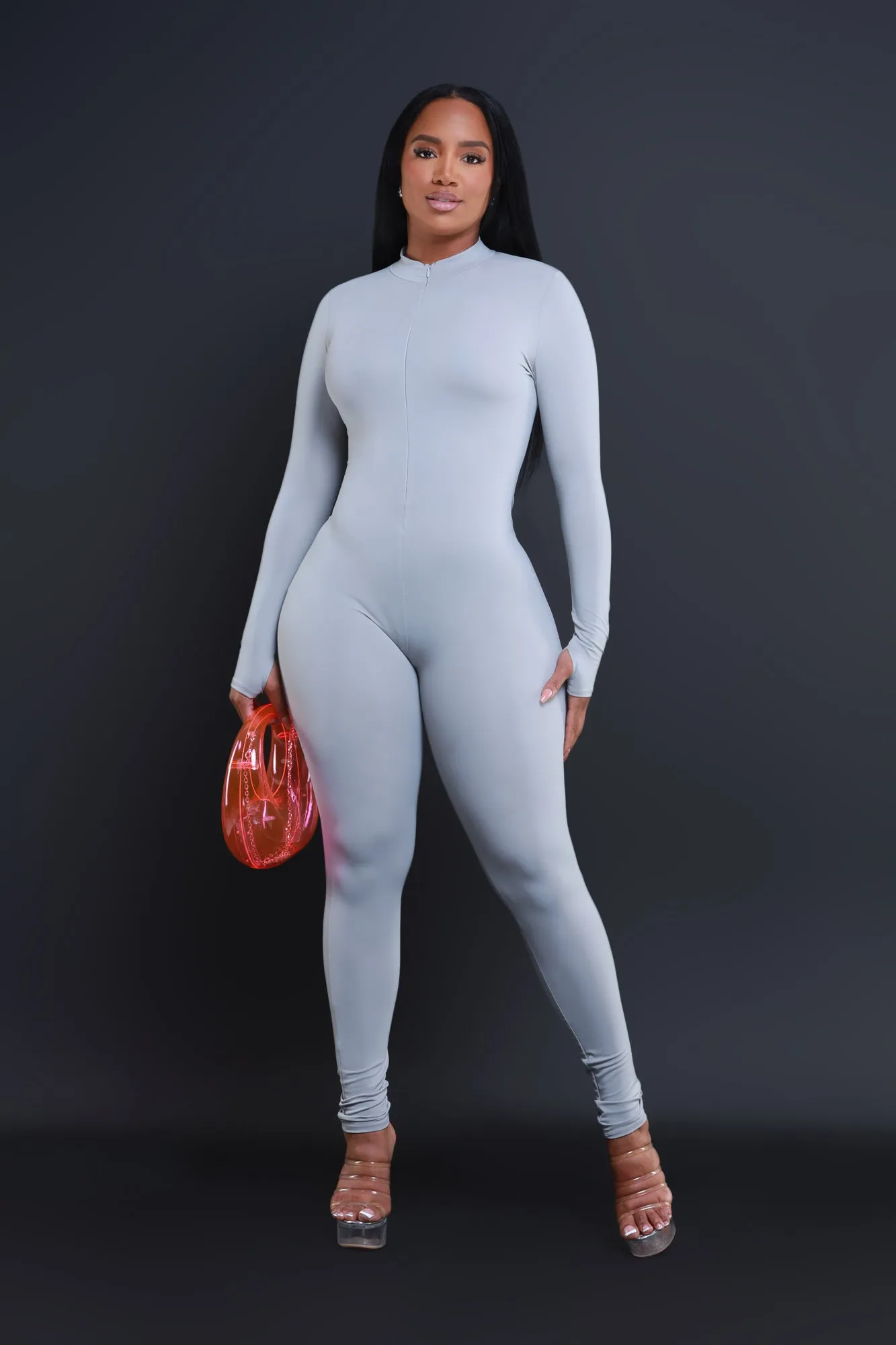 Save Tonight Mock Neck Jumpsuit - Grey sold by Swankaposh product image thumbnail 4