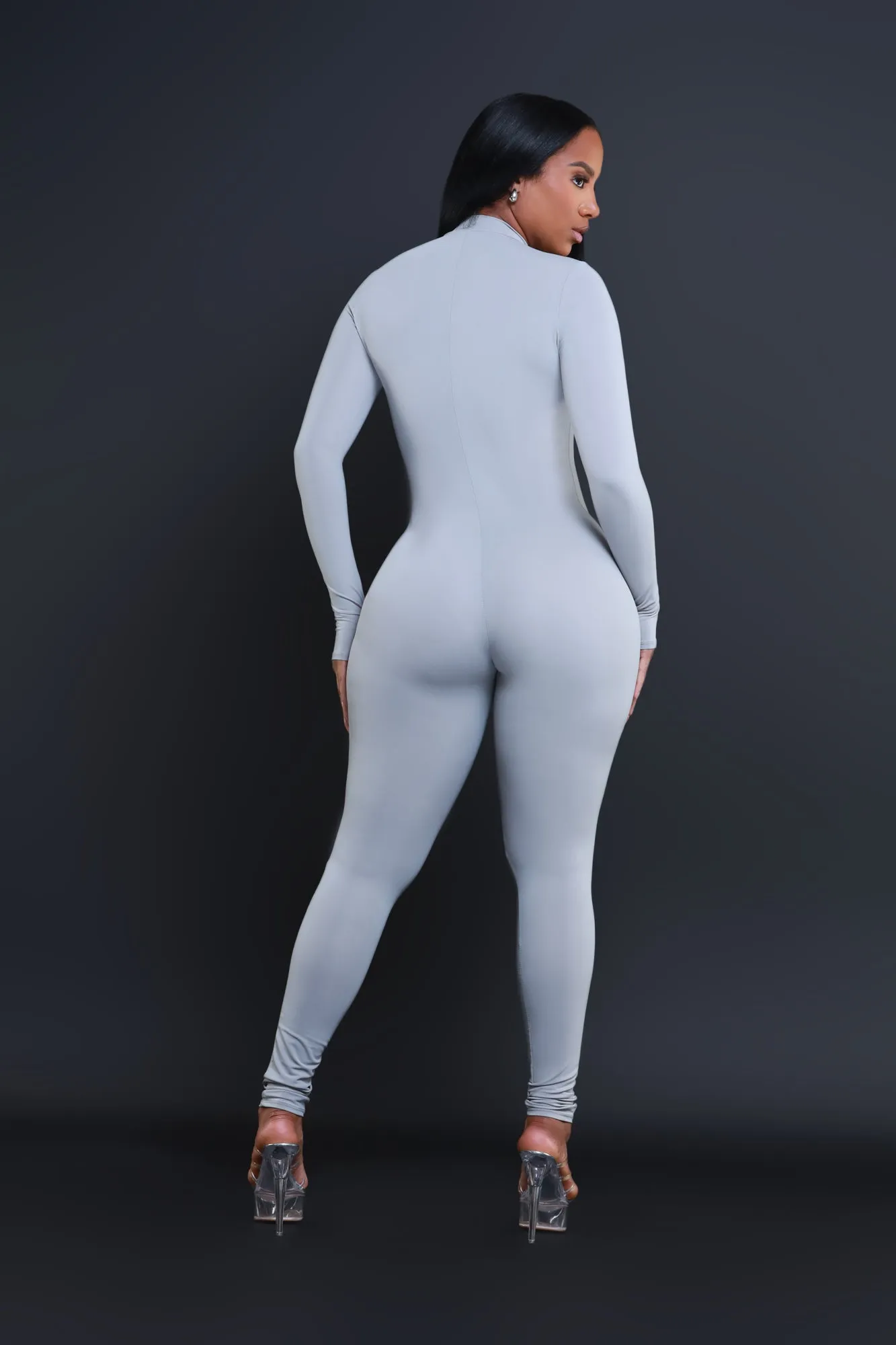 Save Tonight Mock Neck Jumpsuit - Grey sold by Swankaposh product image thumbnail 3