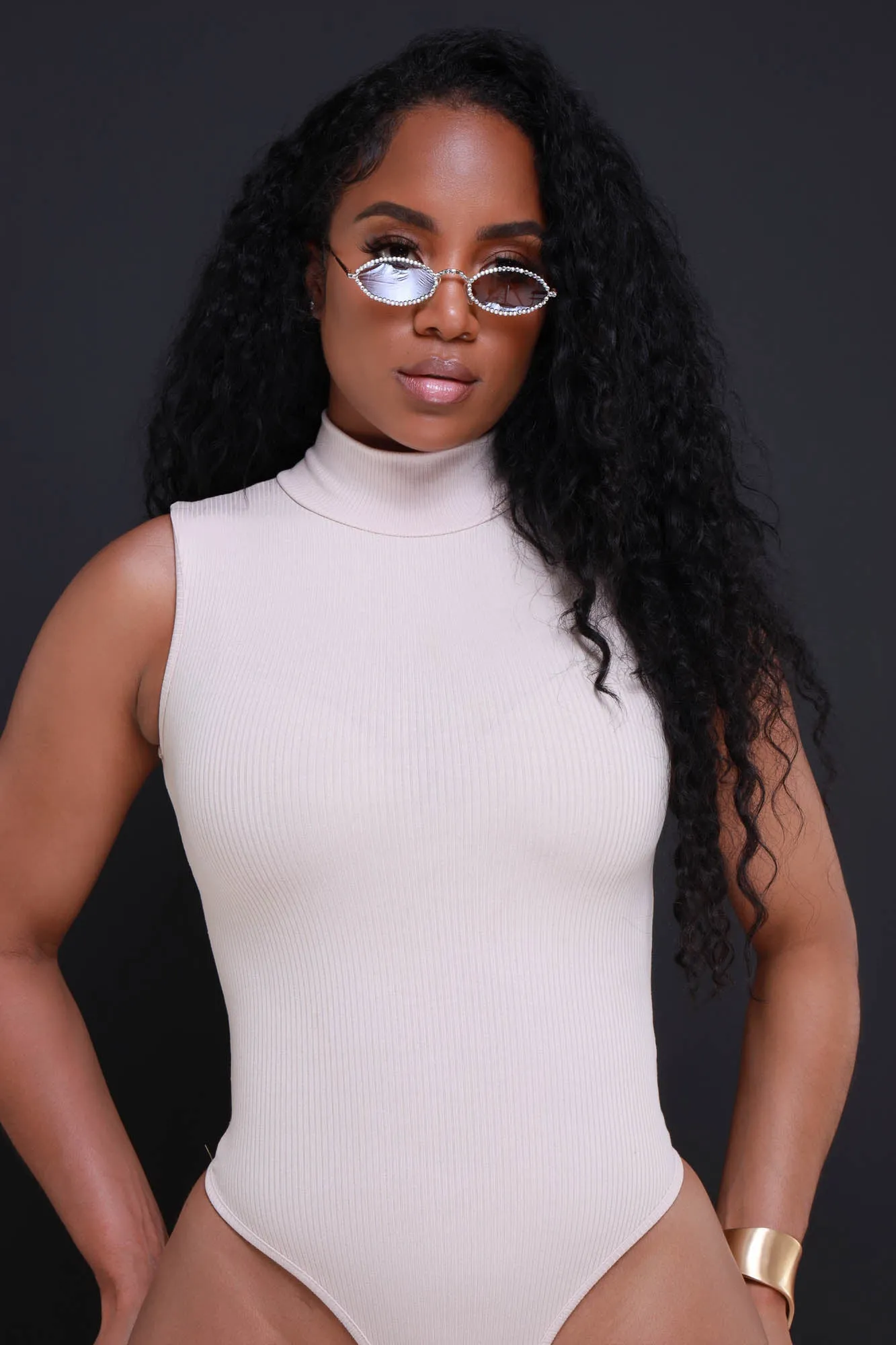 Above Average Cellulite Deleter Mock Neck Bodysuit - Oyster sold by Swankaposh