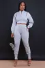 Top Priority Zippered Cropped Jogger Set - Heather Grey sold by Swankaposh