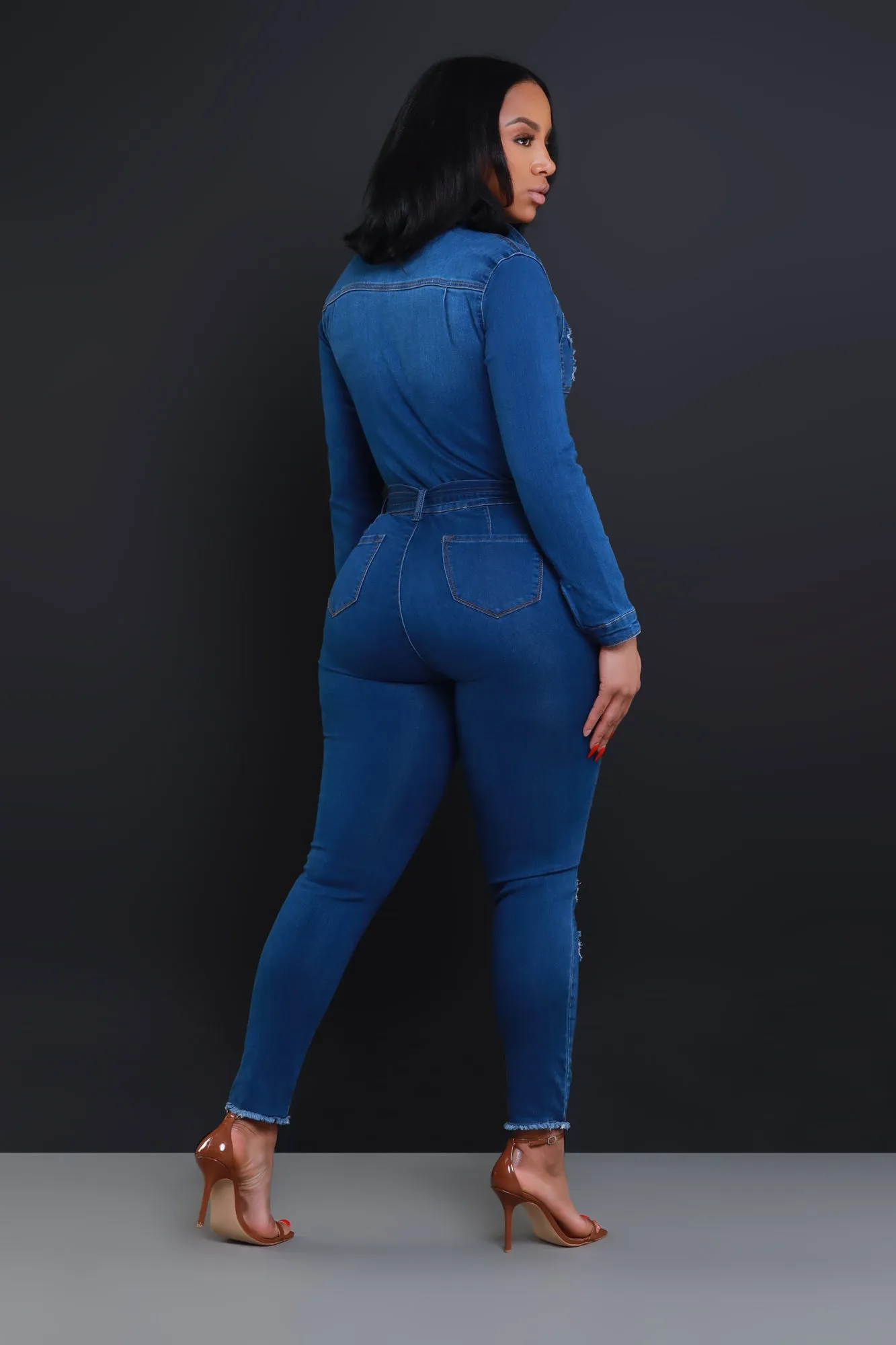 Declare Distressed Denim Jumpsuit - Mid Wash sold by Swankaposh product image thumbnail 4