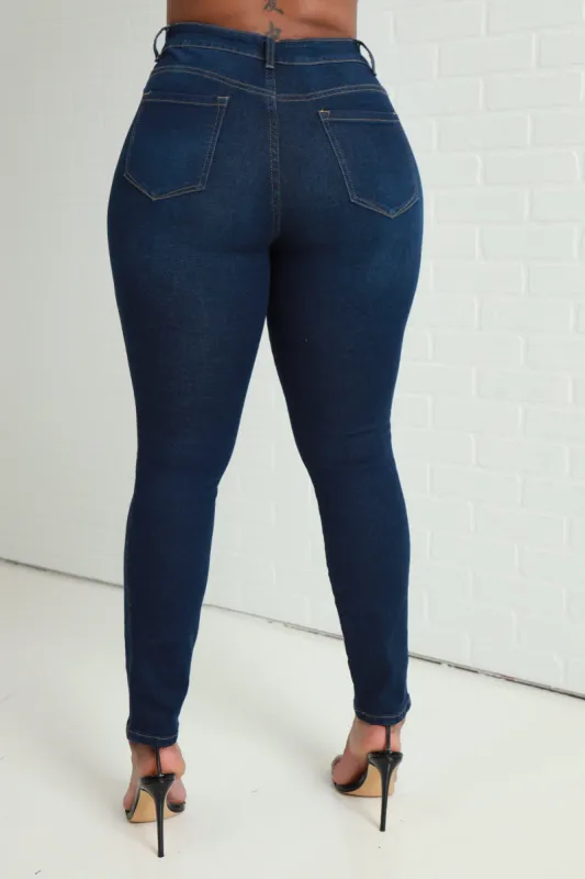 Been Awhile Hourglass High Rise Stretchy Jeans - Dark Wash sold by Swankaposh