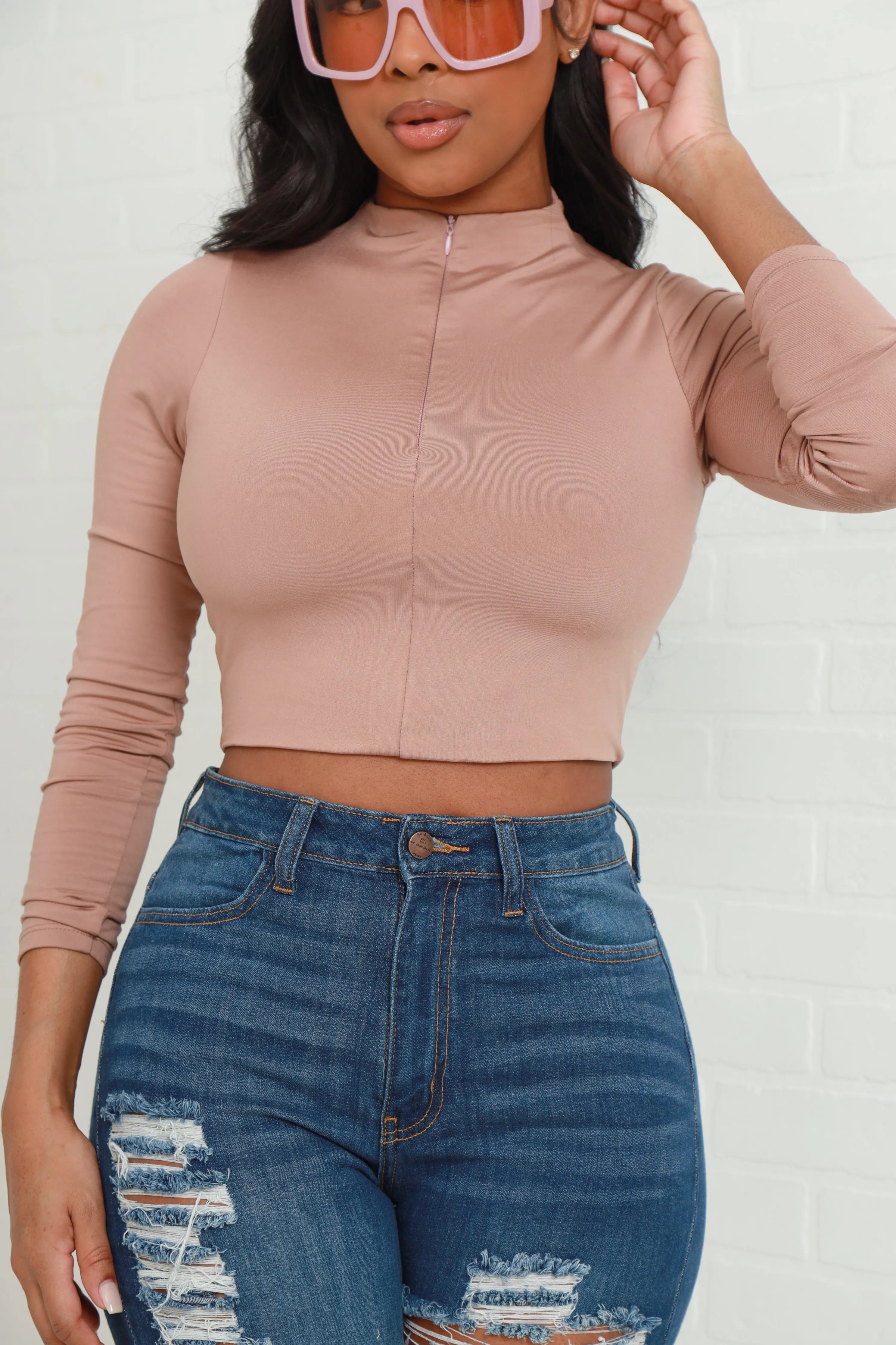 So What Double Layered Quarter Zip Top - Cocoa sold by Swankaposh product image thumbnail 4