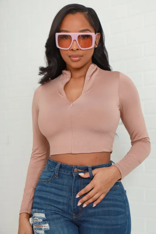 So What Double Layered Quarter Zip Top - Cocoa sold by Swankaposh