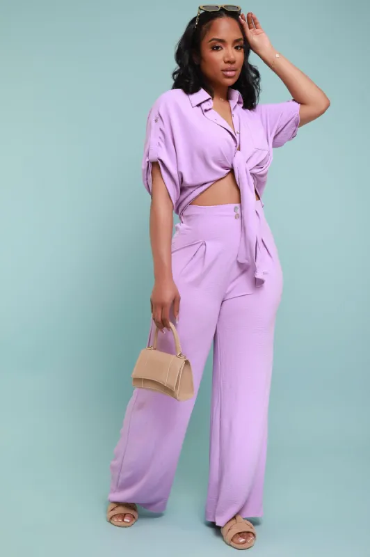 Pamper Me High Rise Wide Leg Pants - Lavender sold by Swankaposh