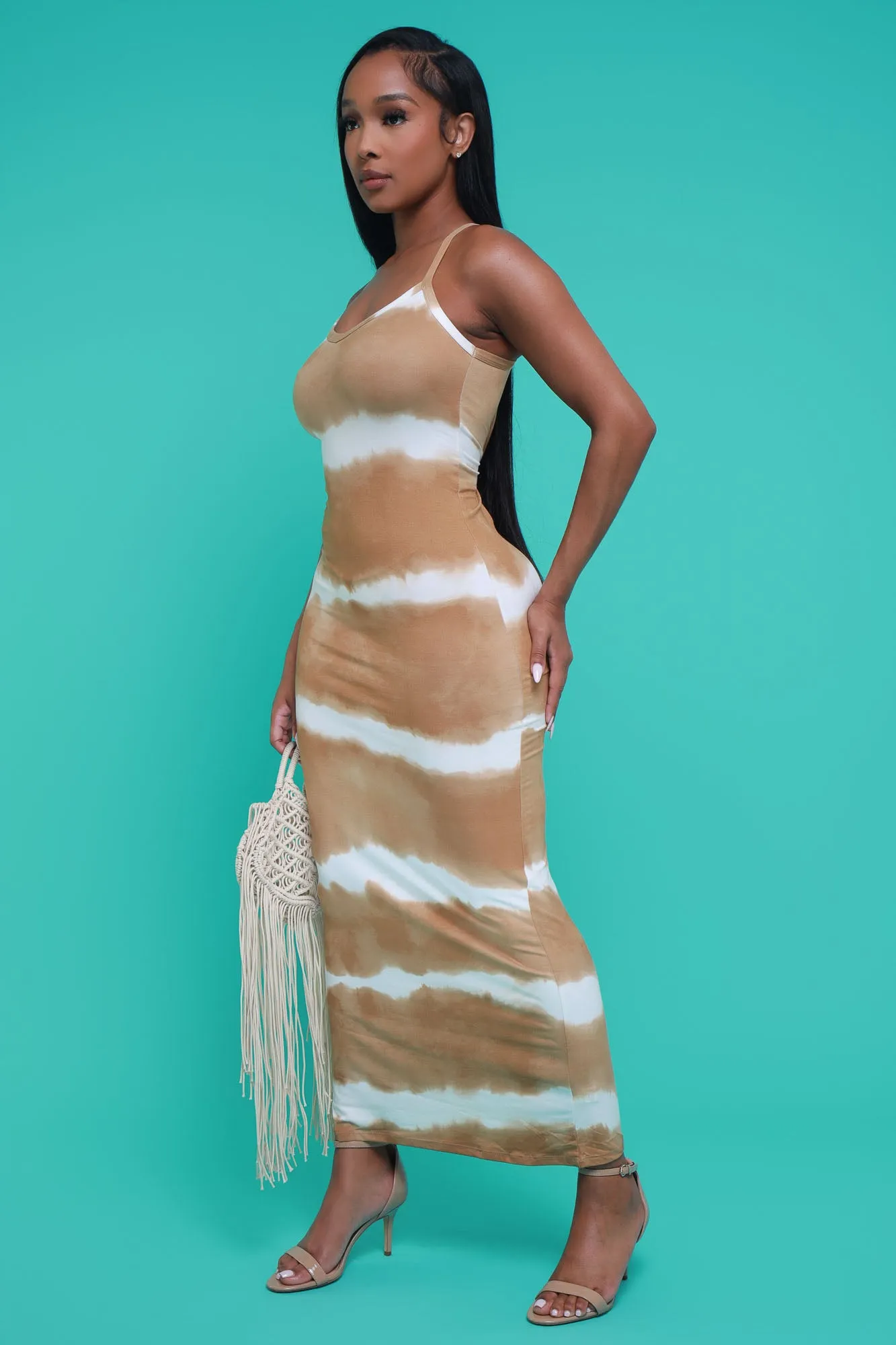 Dye For You Sleeveless Maxi Dress - Khaki Tie Dye sold by Swankaposh