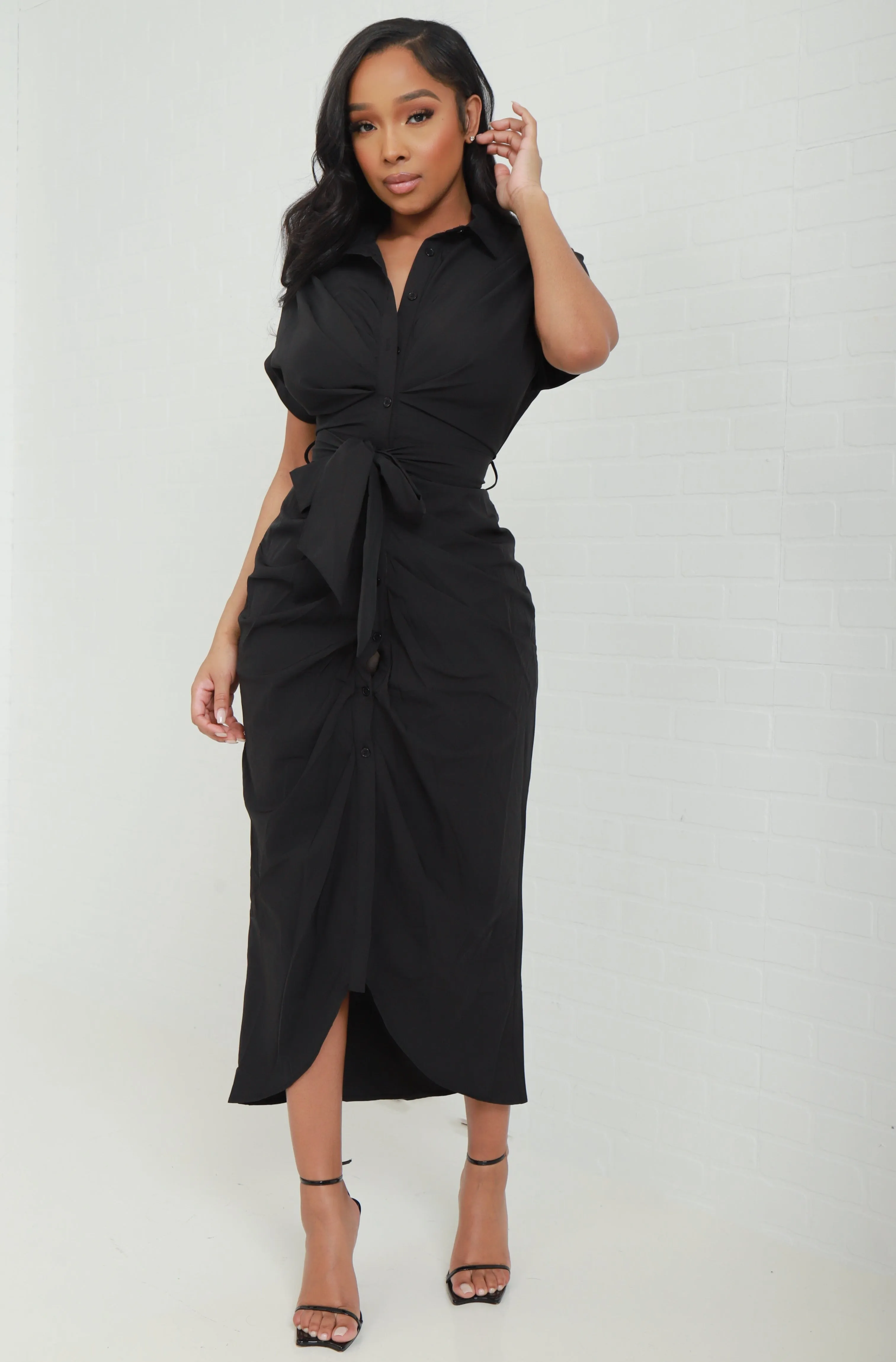 No Reservations Belted Midi Dress - Black sold by Swankaposh