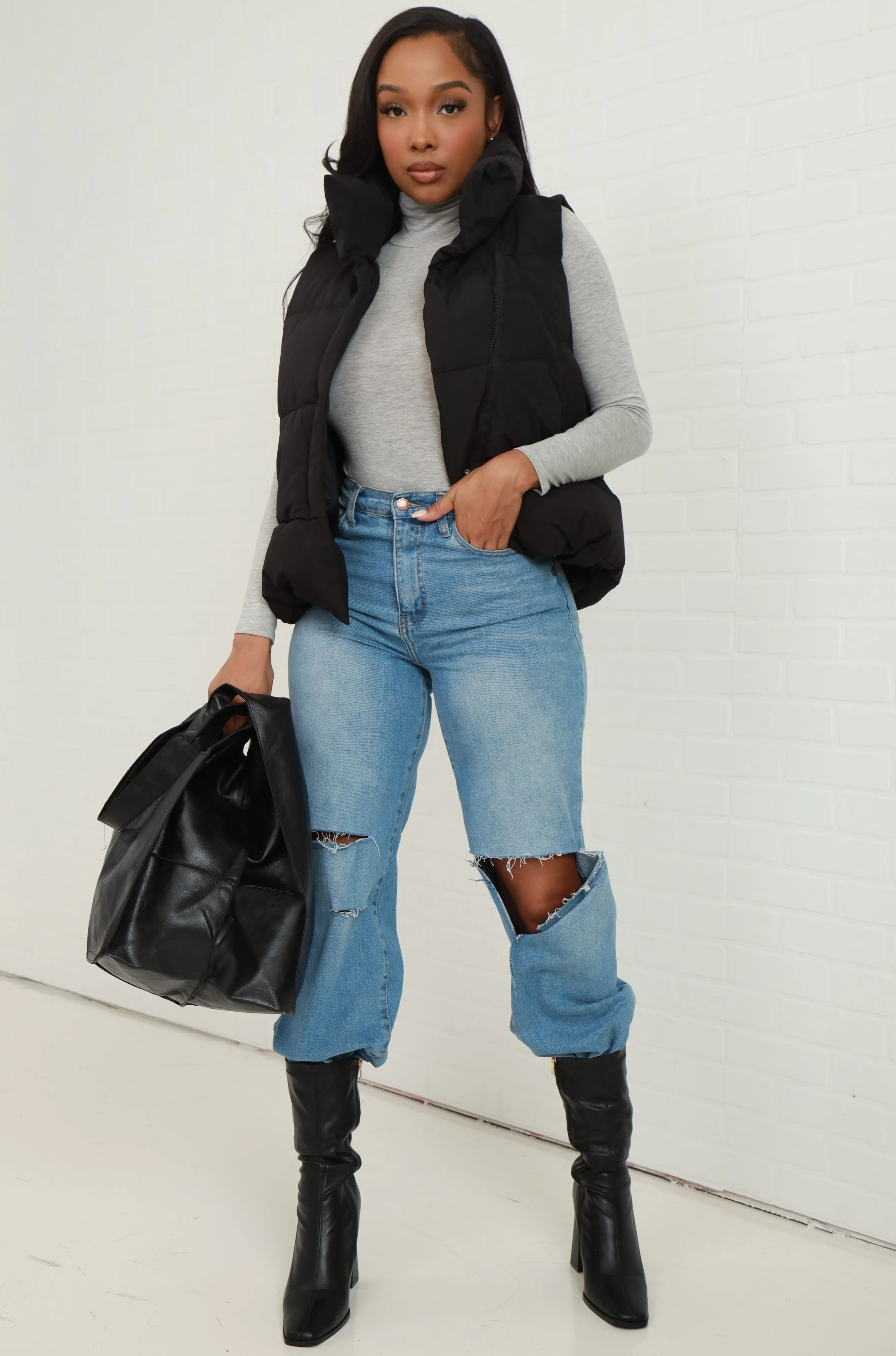 Stacked Sleeveless Puffer Vest - Black sold by Swankaposh