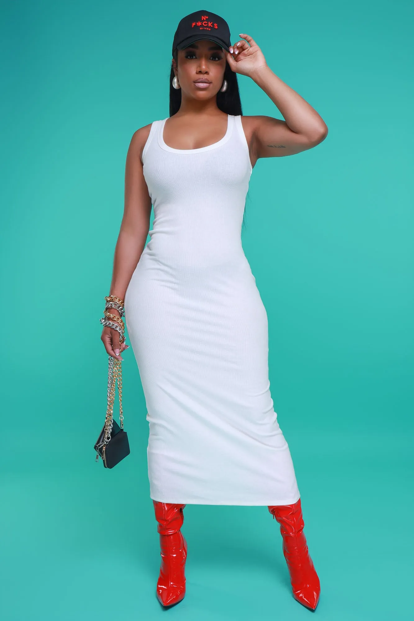 Darling Sleeveless Ribbed Maxi Dress - Off White sold by Swankaposh product image thumbnail 4
