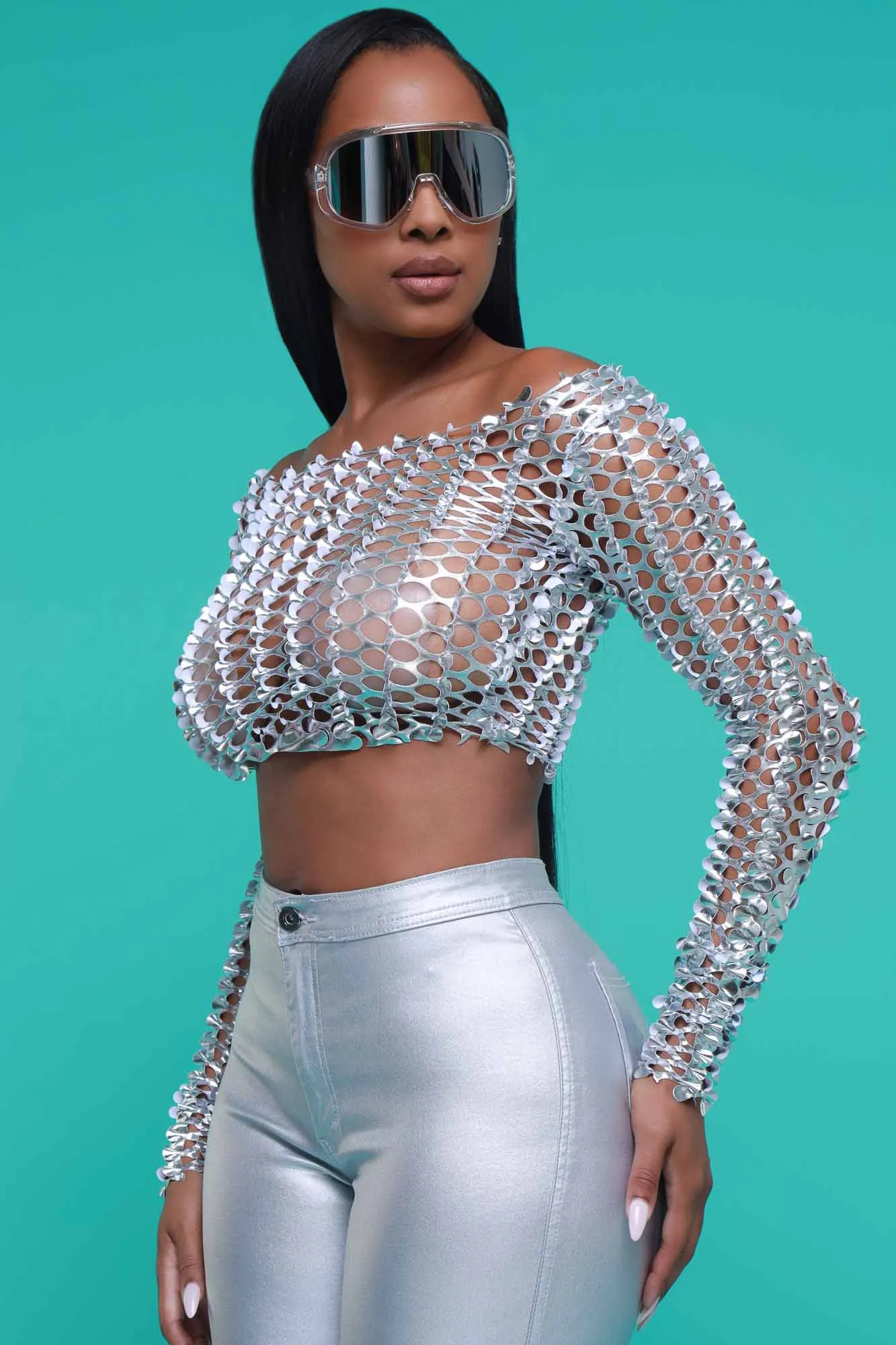Watch Out Metallic Cut Out Crop Top - Silver sold by Swankaposh