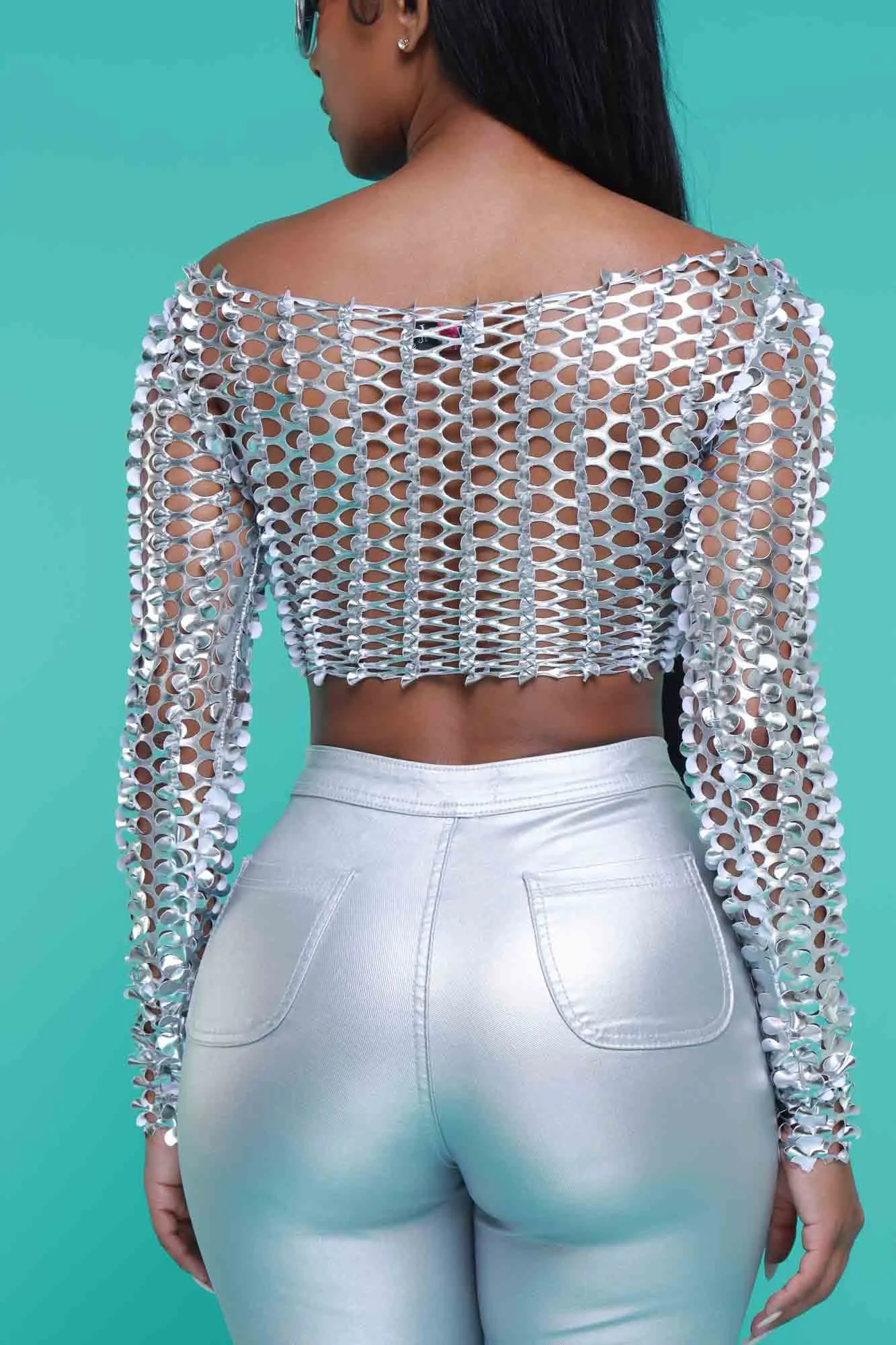 Watch Out Metallic Cut Out Crop Top - Silver sold by Swankaposh product image thumbnail 3