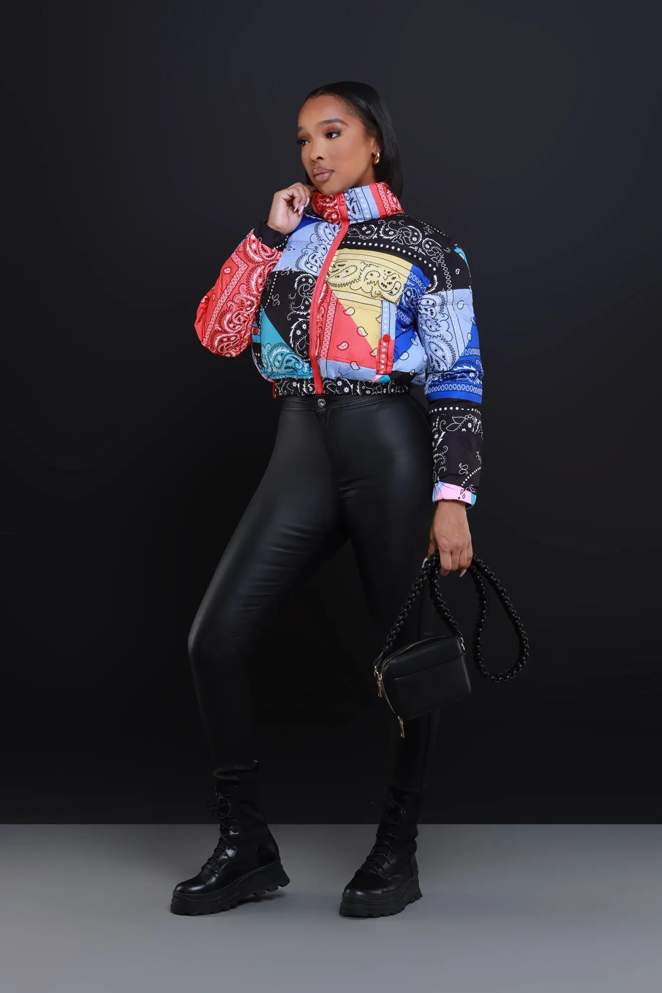 Patch Me In Cropped Puffer Jacket - Black Multicolor sold by Swankaposh product image thumbnail 2