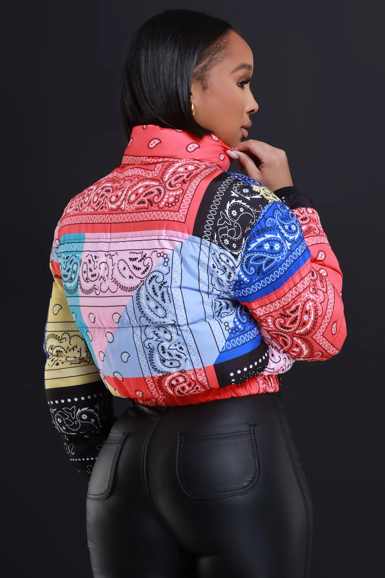 Patch Me In Cropped Puffer Jacket - Black Multicolor sold by Swankaposh product image thumbnail 3