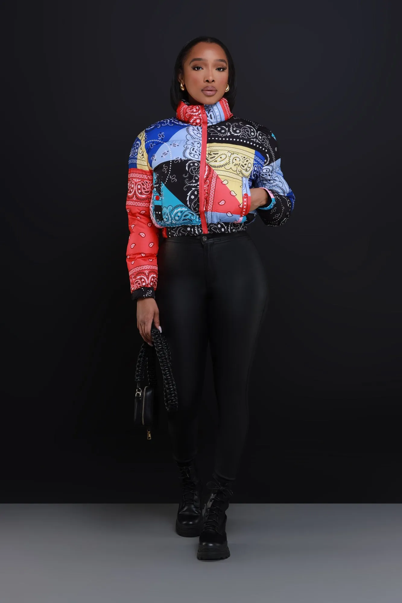Patch Me In Cropped Puffer Jacket - Black Multicolor sold by Swankaposh product image thumbnail 5