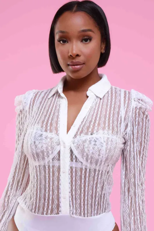 Make You Pretty Long Sleeve Lace Bodysuit - Ivory sold by Swankaposh