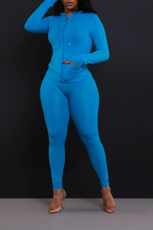 Just Vibing Seamless Zip Up Legging Set - Turquoise Blue sold by Swankaposh