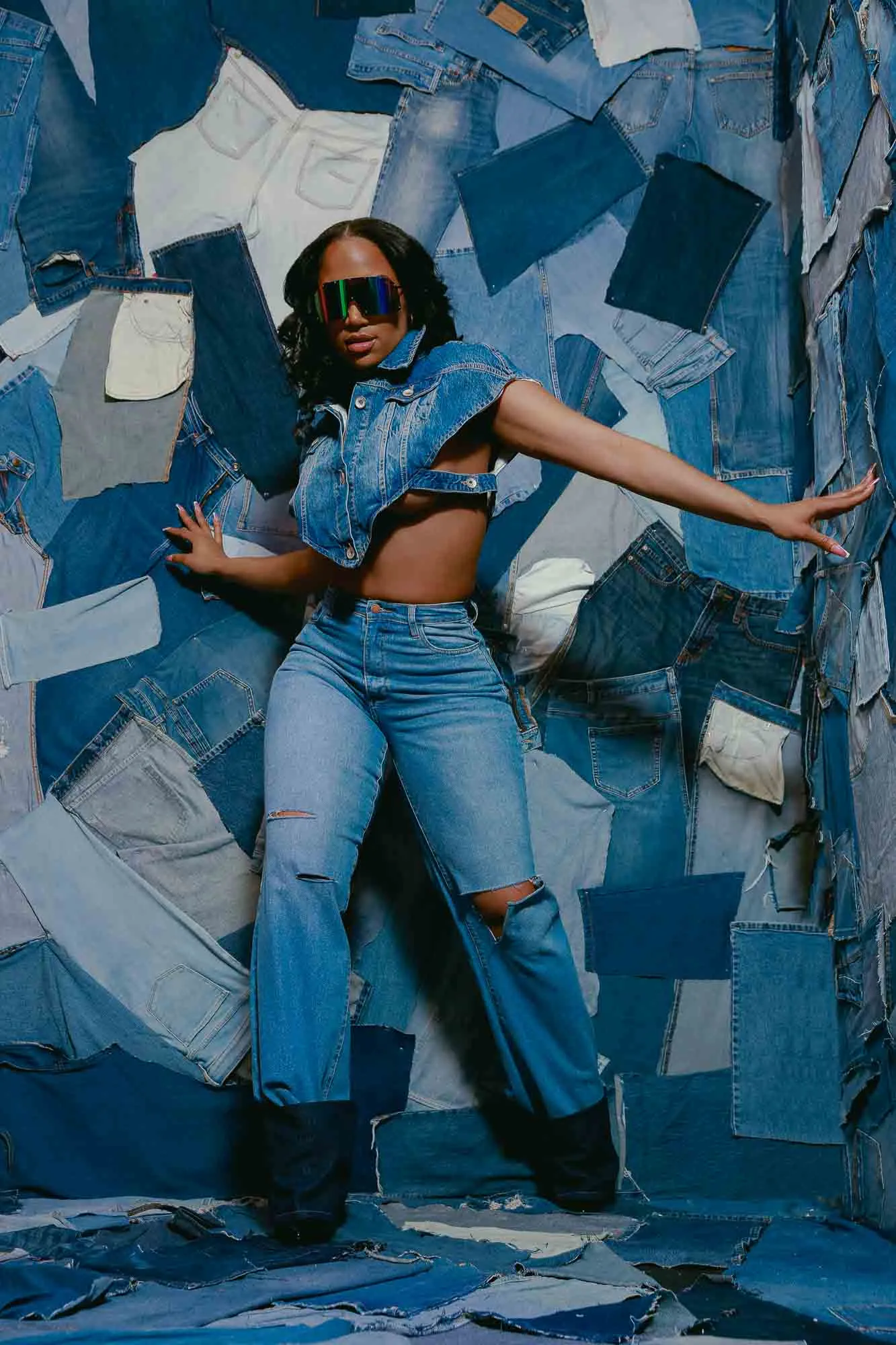 Feeling Blue Layered Denim Ankle Boots - Blue Multicolor sold by Swankaposh product image thumbnail 4