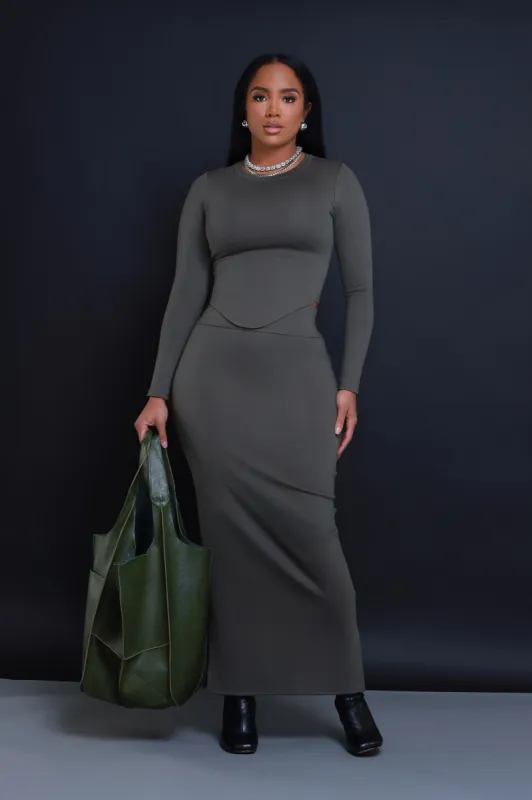 Cross Your Mind Maxi Skirt Set - Olive sold by Swankaposh