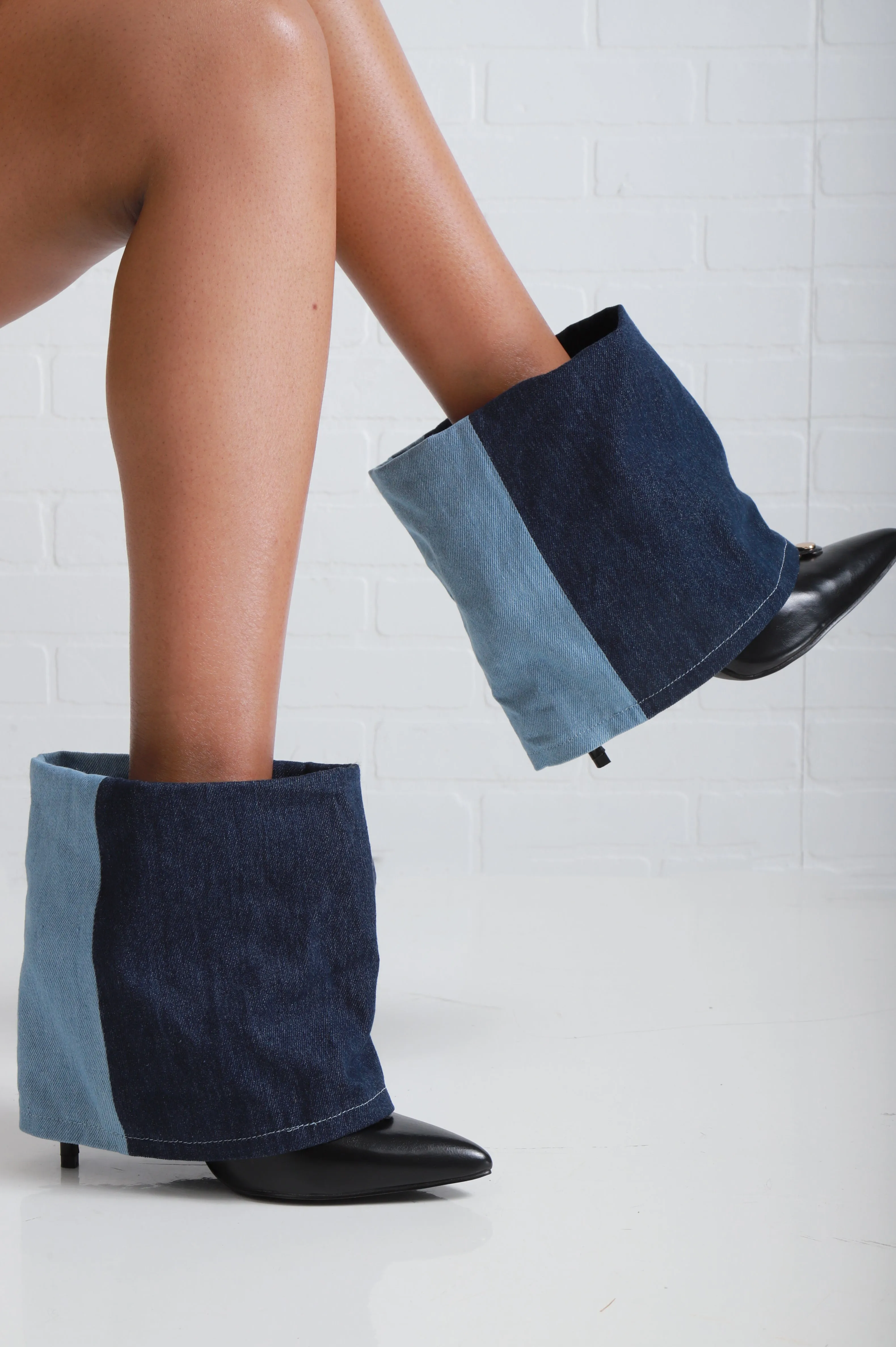 Feeling Blue Layered Denim Ankle Boots - Blue Multicolor sold by Swankaposh