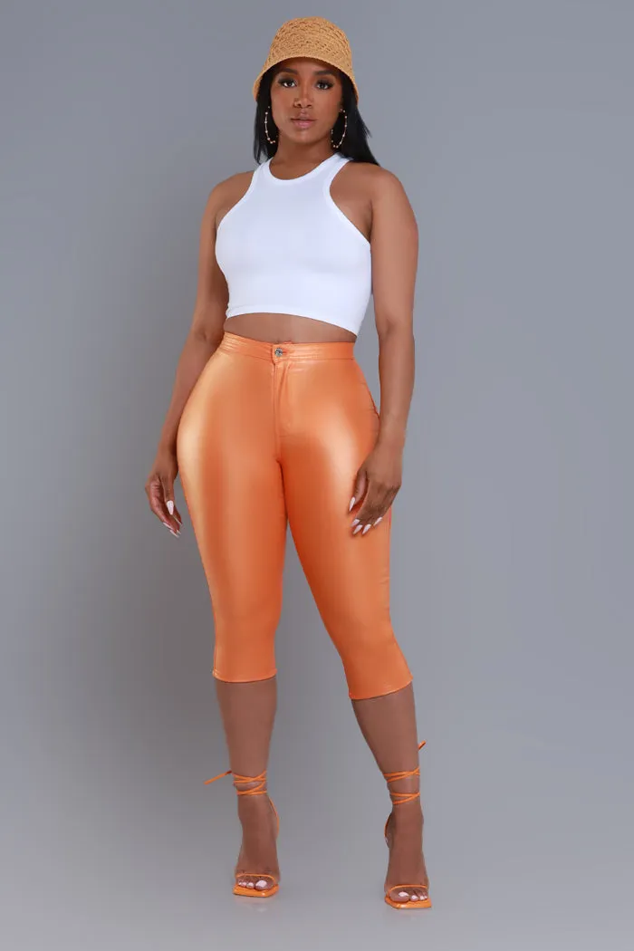 Make It Shimmer High Rise Metallic Capri Pants - Orange sold by Swankaposh