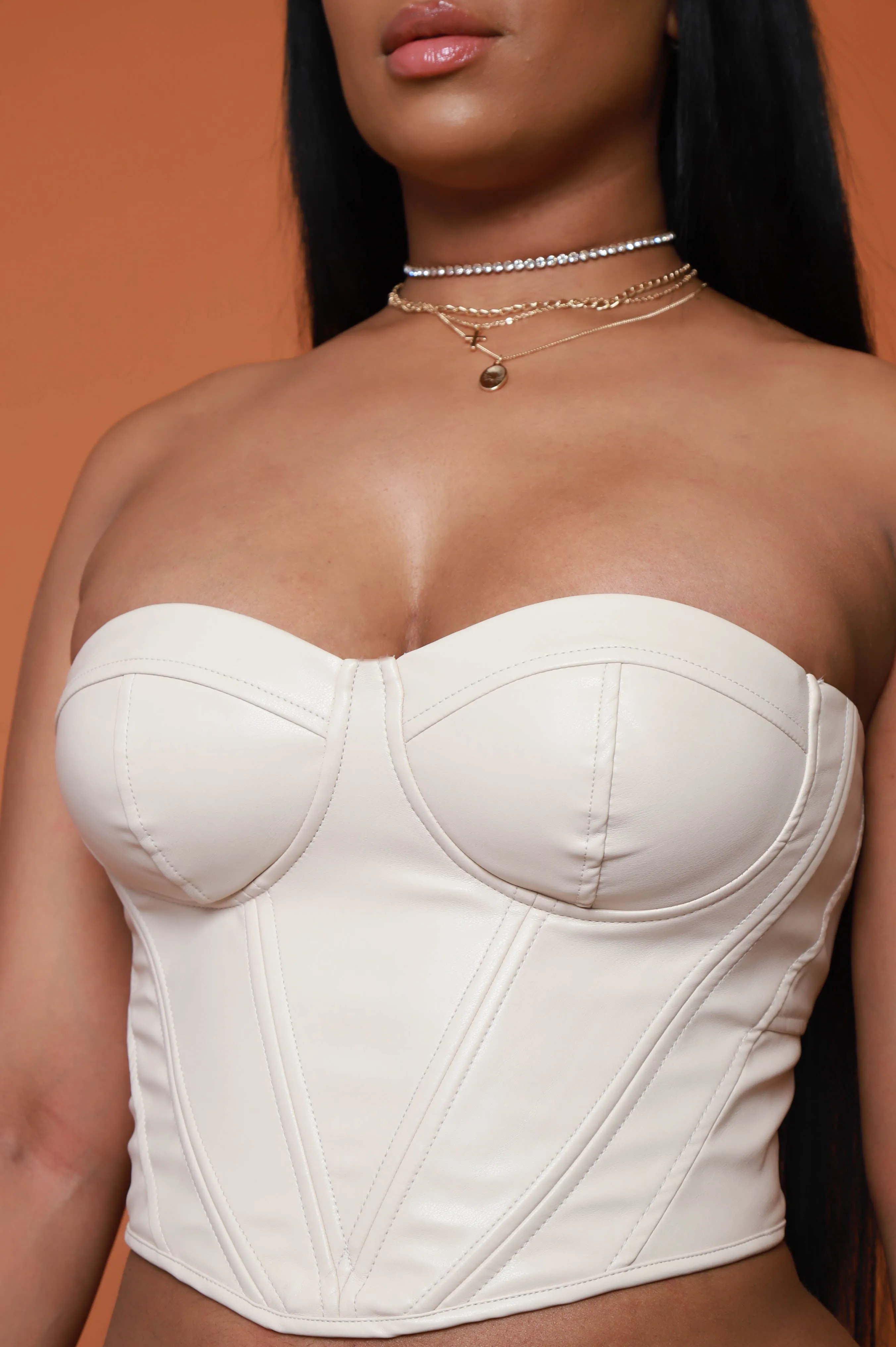 Hit It Off Faux Leather Cropped Corset Top - Nude sold by Swankaposh