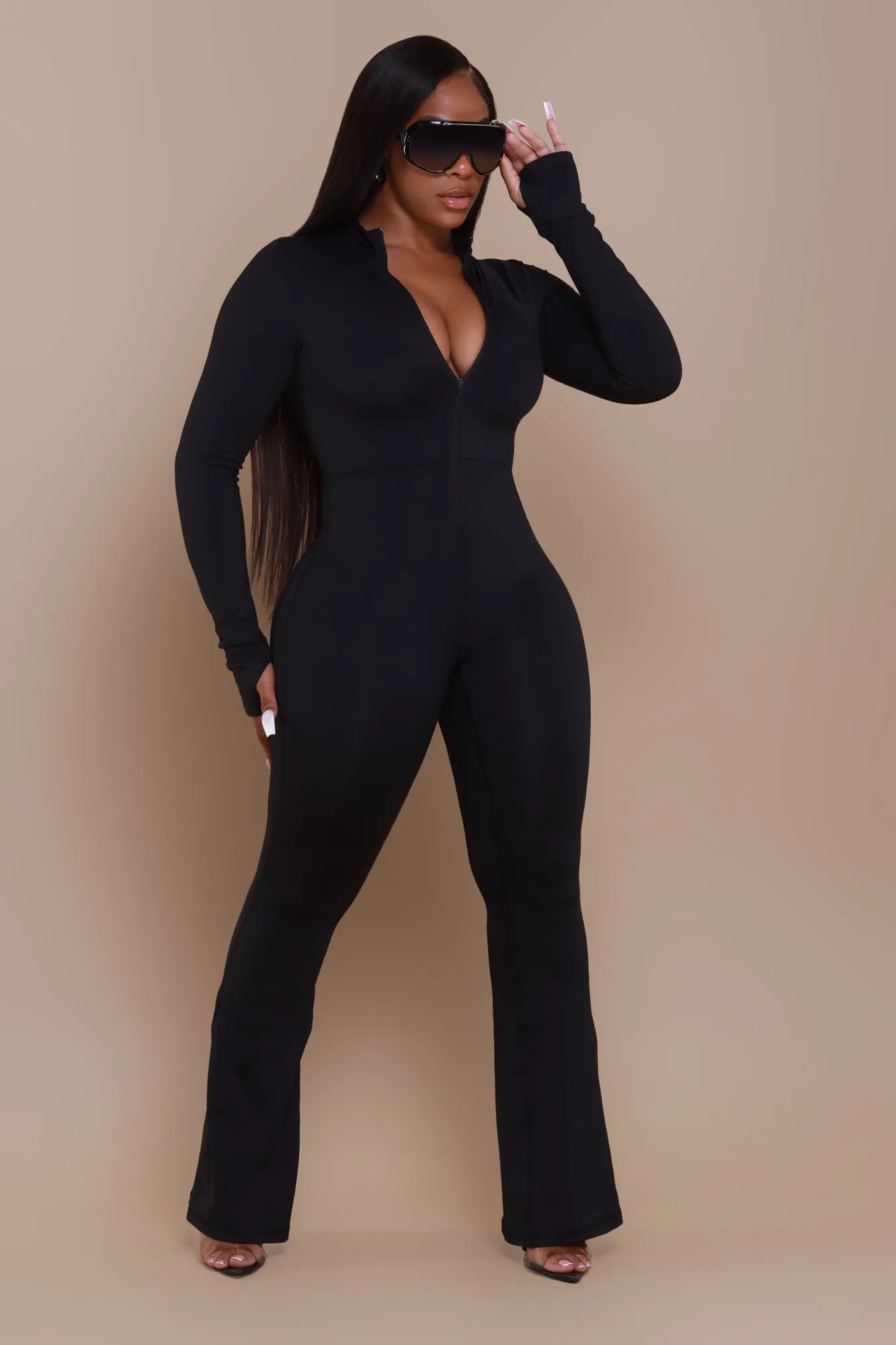 Code Black NUW Zip Up Flare Jumpsuit - Black sold by Swankaposh product image thumbnail 3