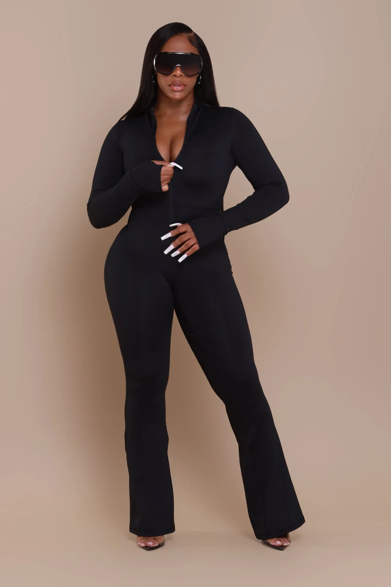 Code Black NUW Zip Up Flare Jumpsuit - Black sold by Swankaposh product image thumbnail 4