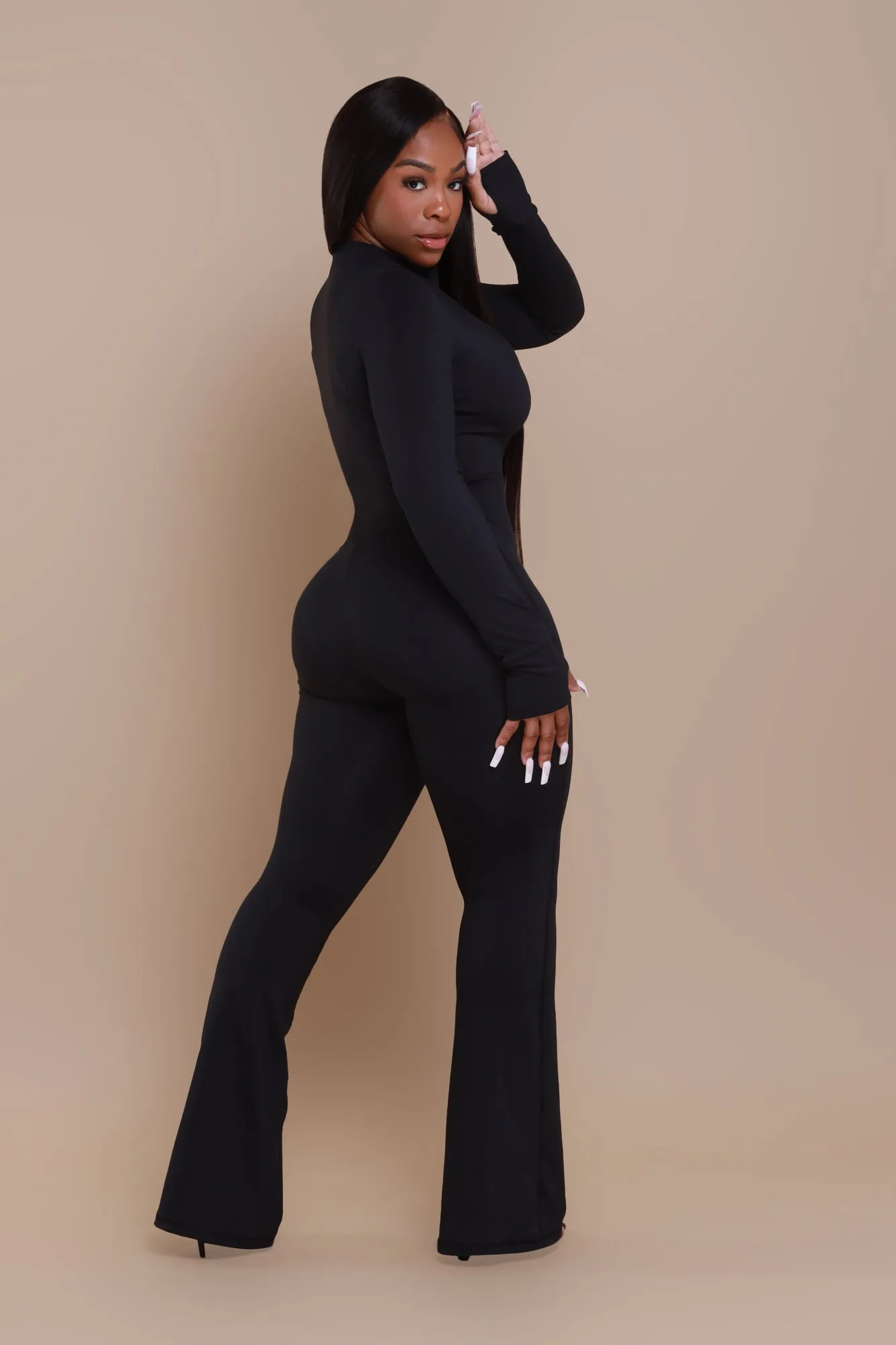 Code Black NUW Zip Up Flare Jumpsuit - Black sold by Swankaposh product image thumbnail 2