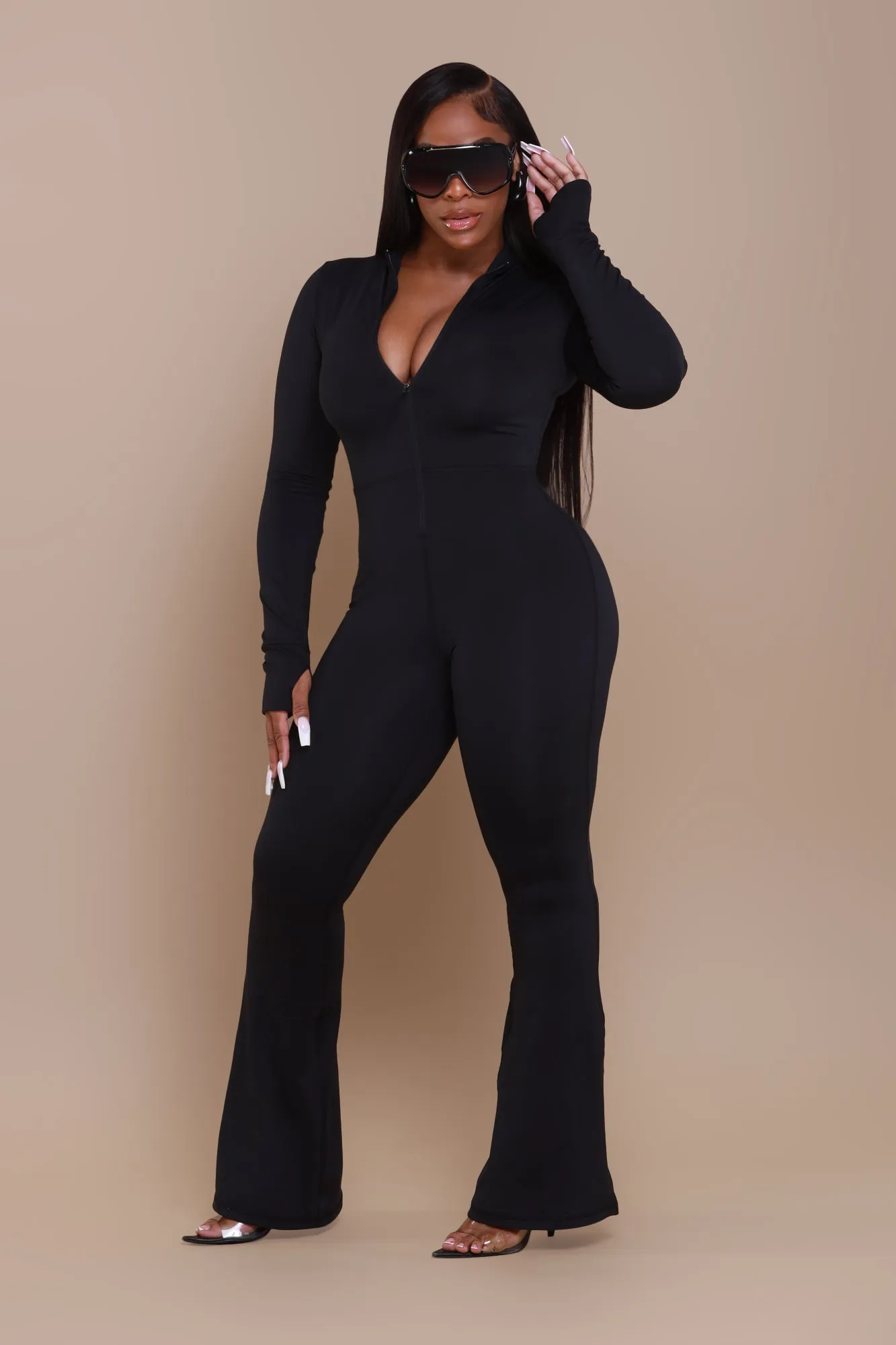 Code Black NUW Zip Up Flare Jumpsuit - Black sold by Swankaposh product image thumbnail 5