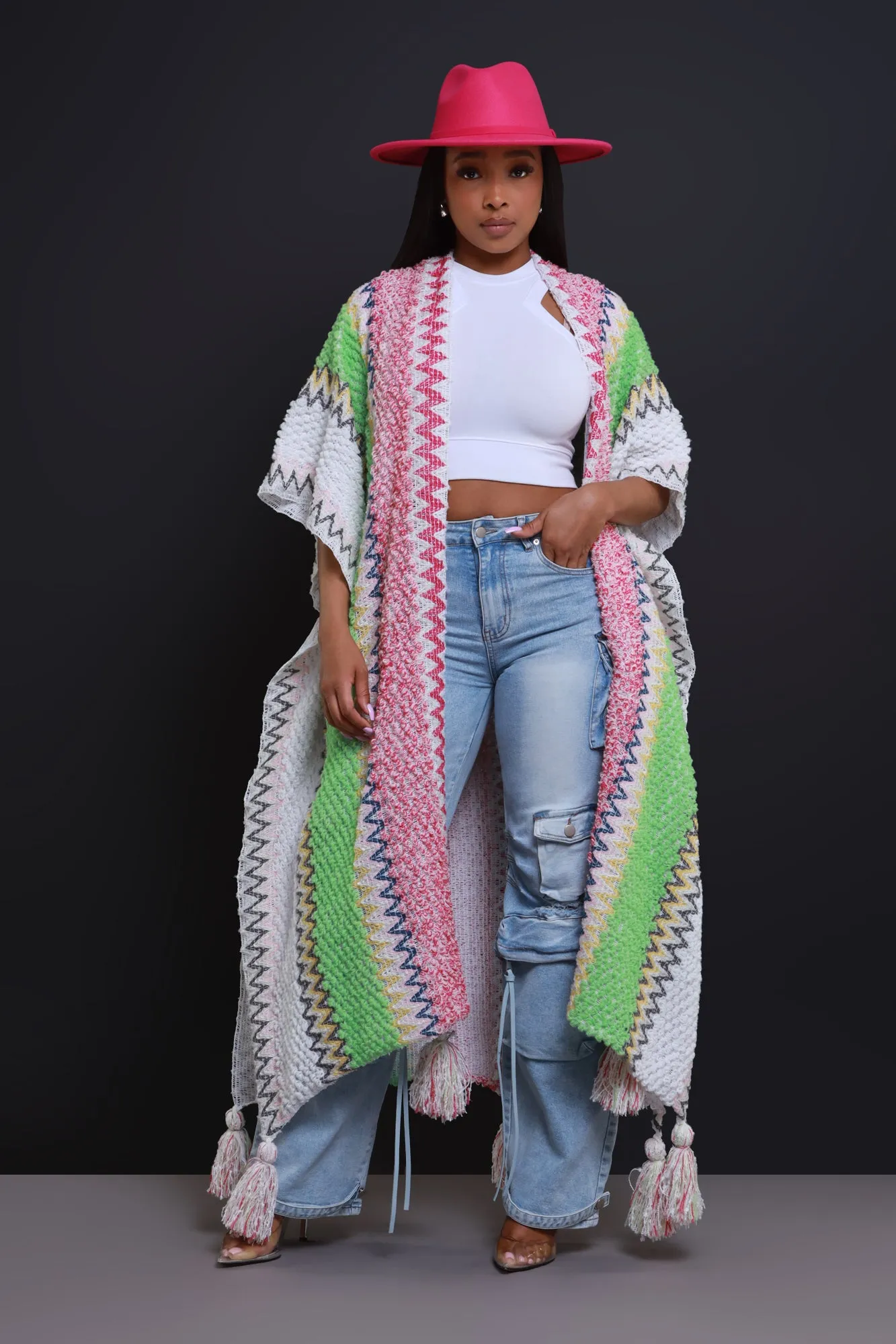 Create Change Longline Knit Cardigan - Pink/Green Multicolor sold by Swankaposh product image thumbnail 5