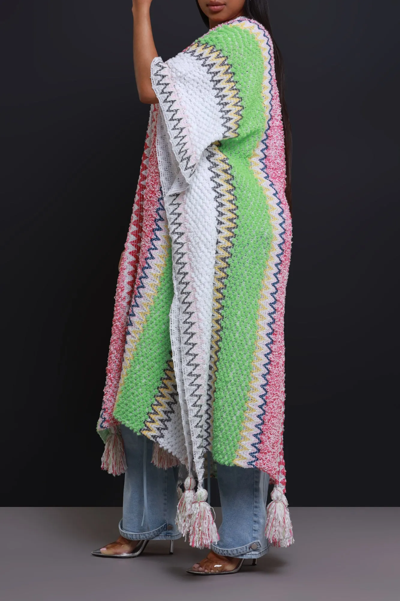 Create Change Longline Knit Cardigan - Pink/Green Multicolor sold by Swankaposh product image thumbnail 4
