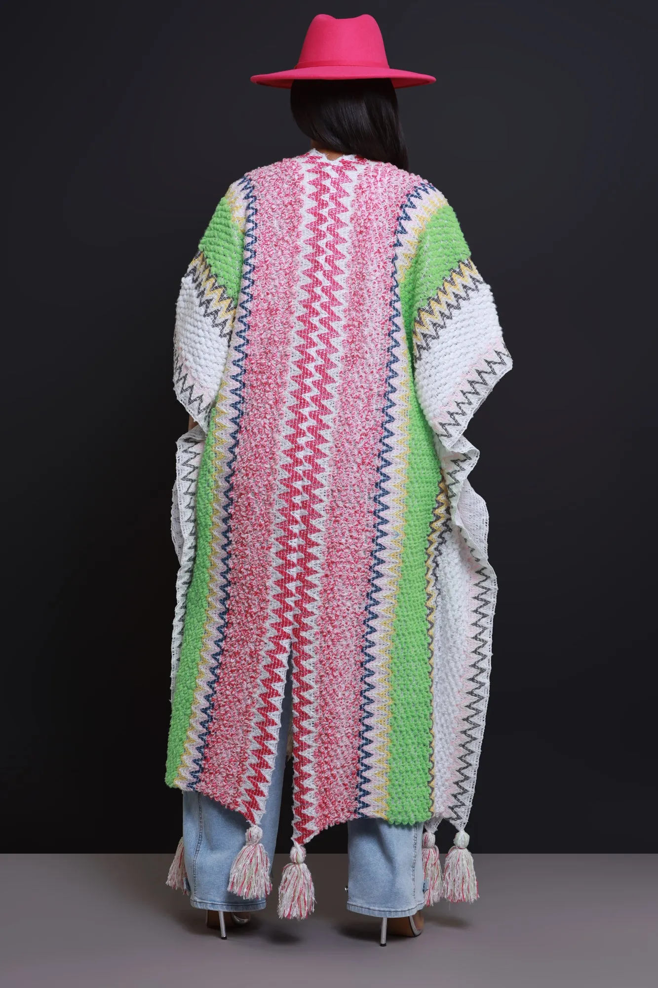 Create Change Longline Knit Cardigan - Pink/Green Multicolor sold by Swankaposh product image thumbnail 2