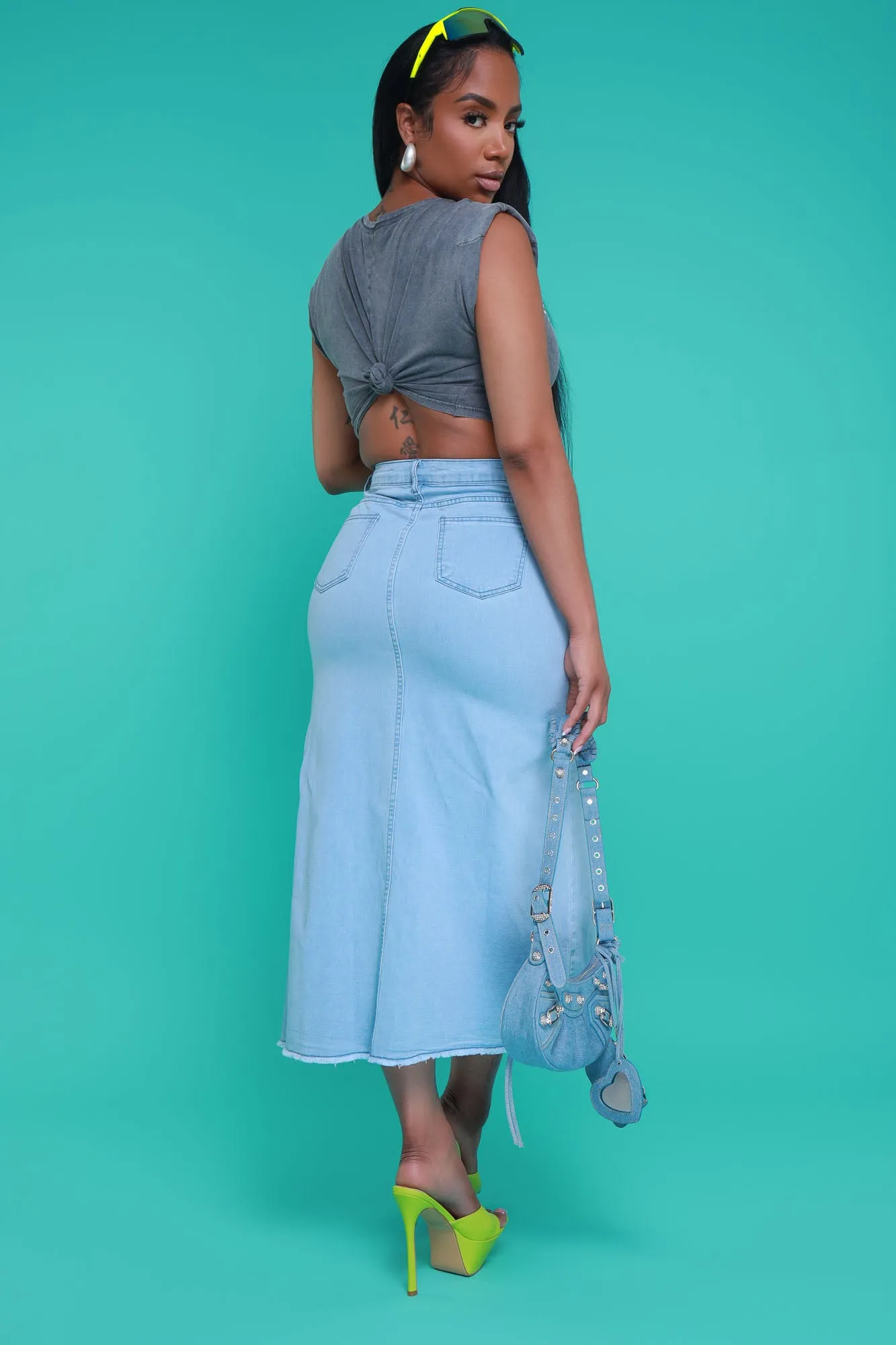 Believe It High Rise Denim Maxi Skirt - Light Wash sold by Swankaposh product image thumbnail 5