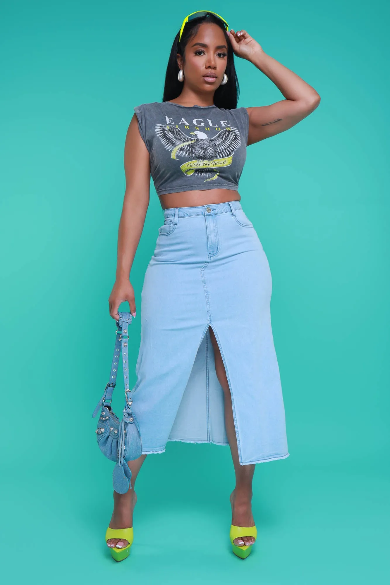 Believe It High Rise Denim Maxi Skirt - Light Wash sold by Swankaposh product image thumbnail 4