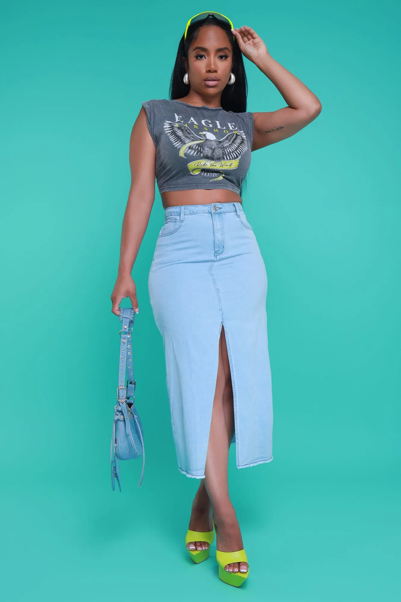 Believe It High Rise Denim Maxi Skirt - Light Wash sold by Swankaposh