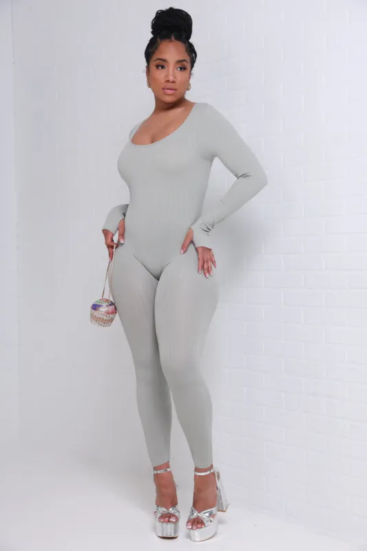 Keep Your Promise Ribbed Seamless Jumpsuit - Light Gray sold by Swankaposh