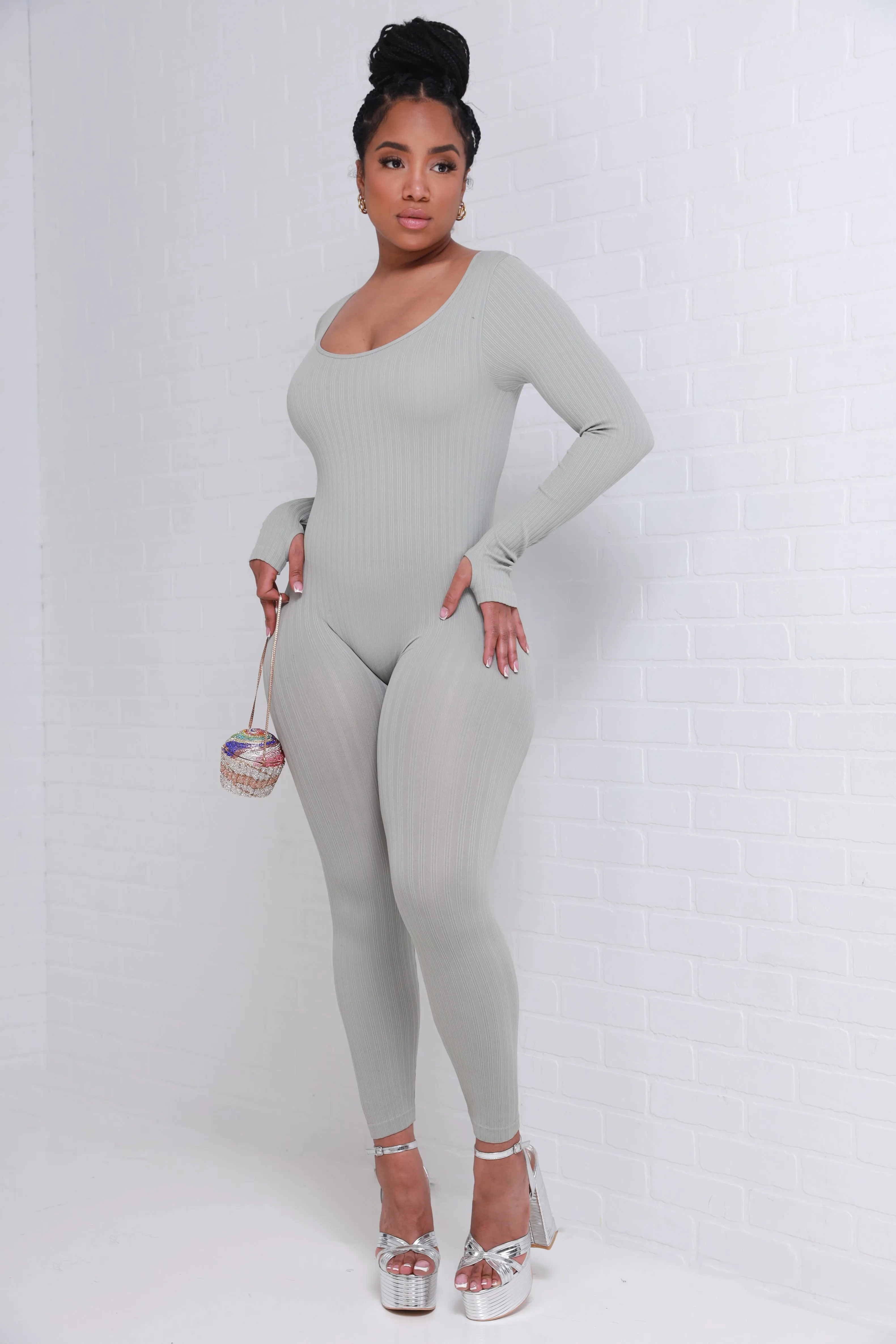 Keep Your Promise Ribbed Seamless Jumpsuit - Light Gray sold by Swankaposh