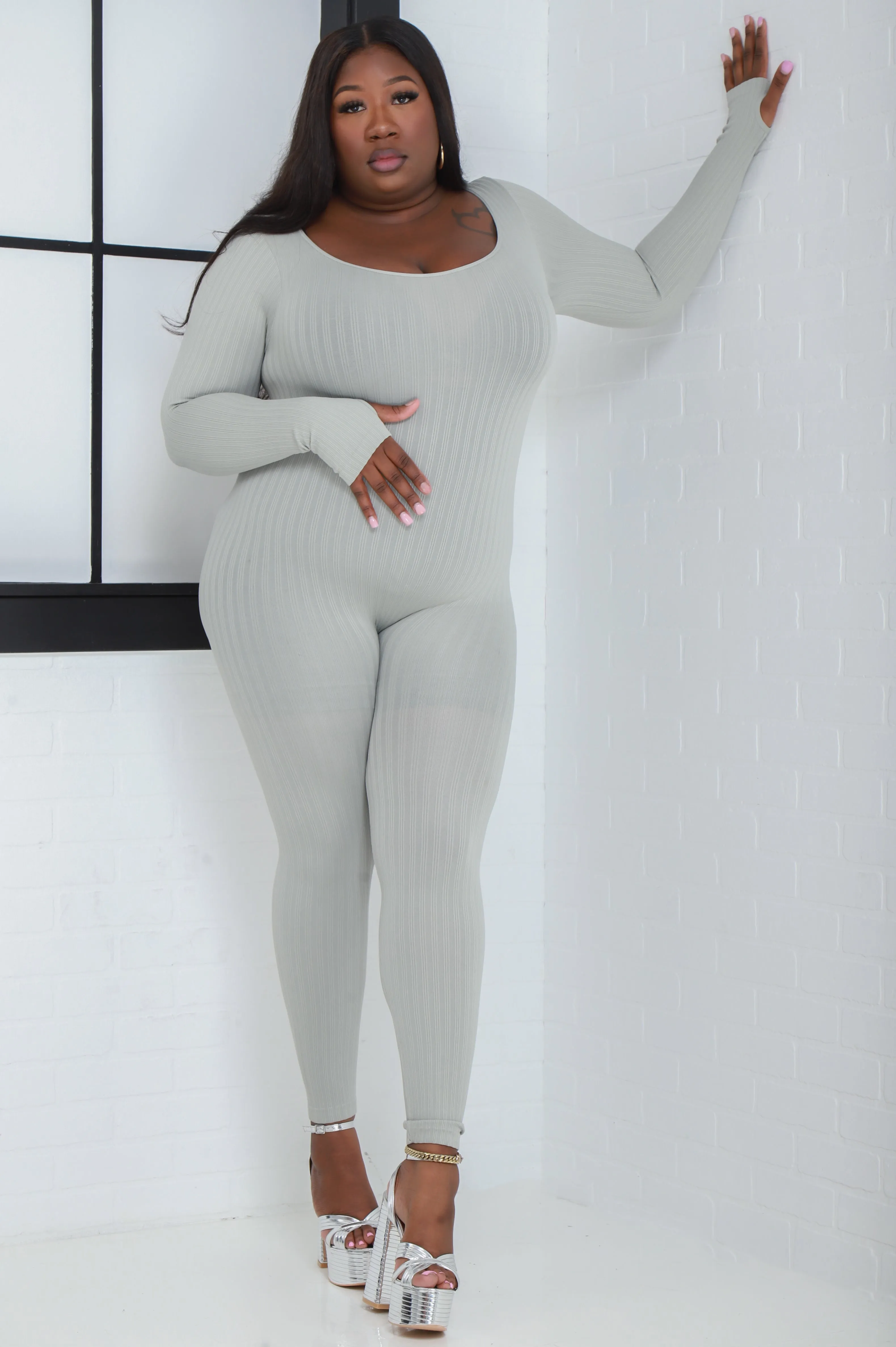 Keep Your Promise Ribbed Seamless Jumpsuit - Light Gray sold by Swankaposh product image thumbnail 3