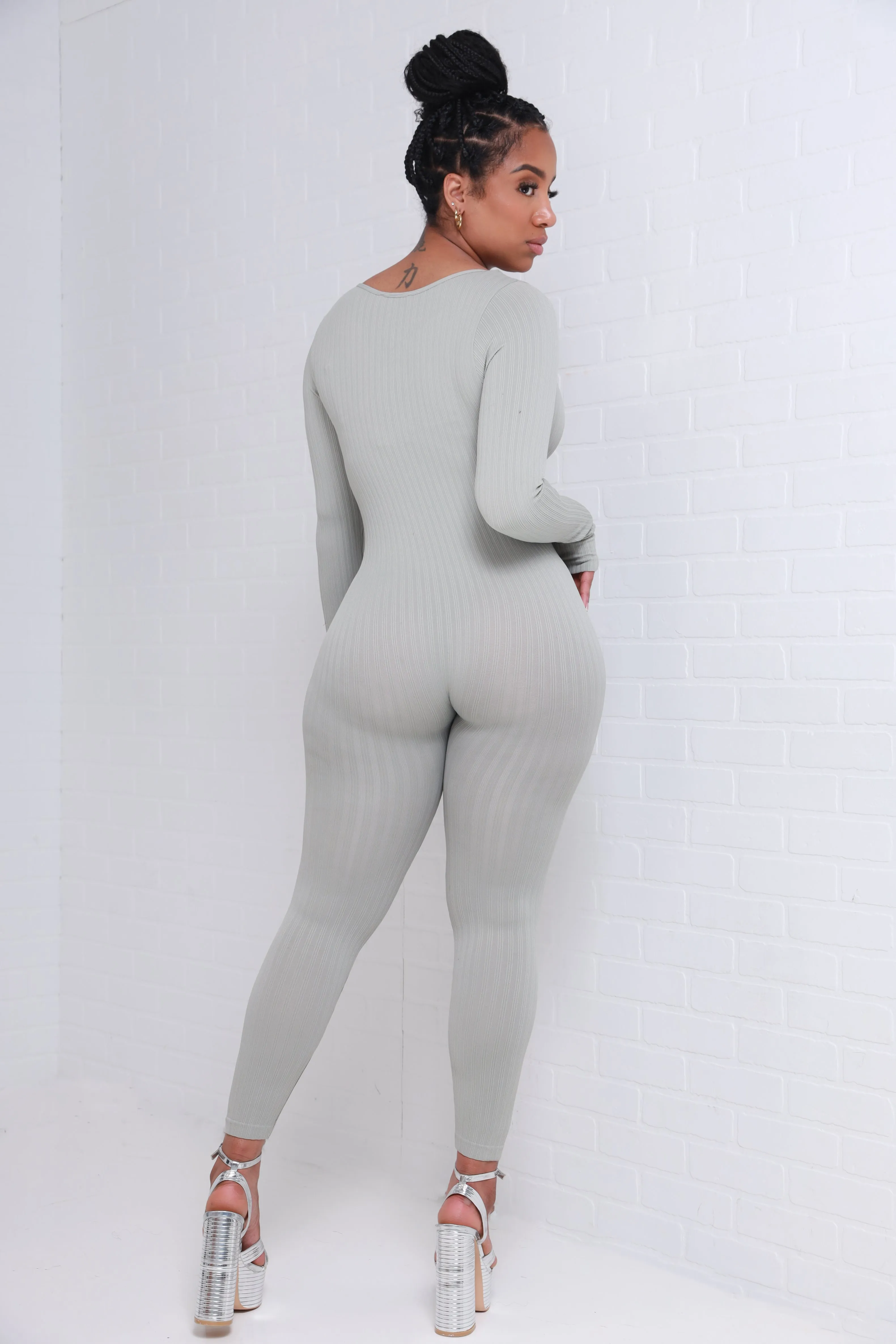 Keep Your Promise Ribbed Seamless Jumpsuit - Light Gray sold by Swankaposh product image thumbnail 2