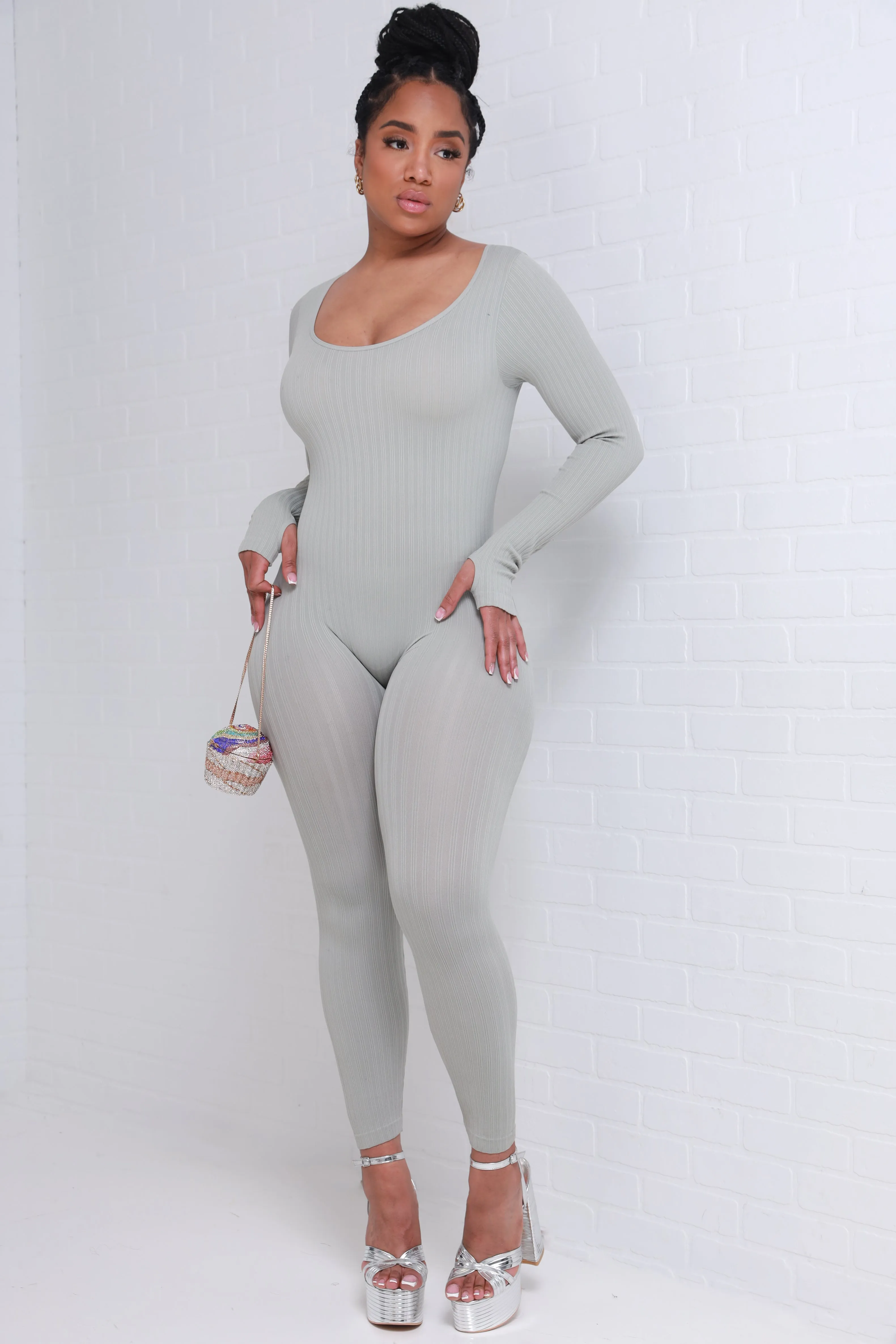 Keep Your Promise Ribbed Seamless Jumpsuit - Light Gray sold by Swankaposh product image thumbnail 5