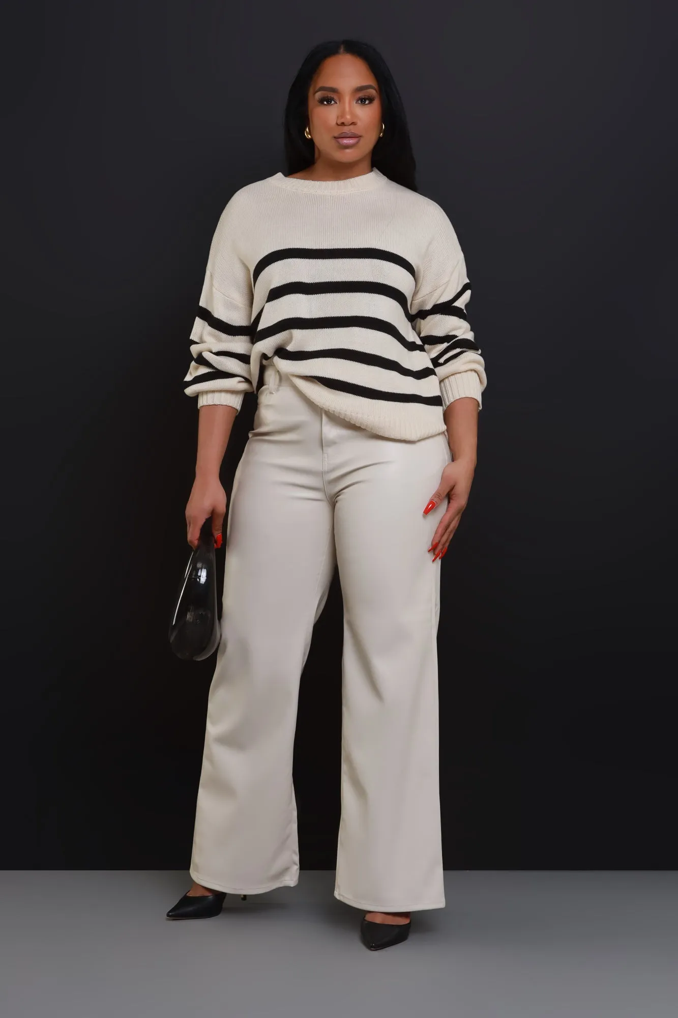 Care Taken Oversized Striped Sweater - Taupe/Black sold by Swankaposh product image thumbnail 2