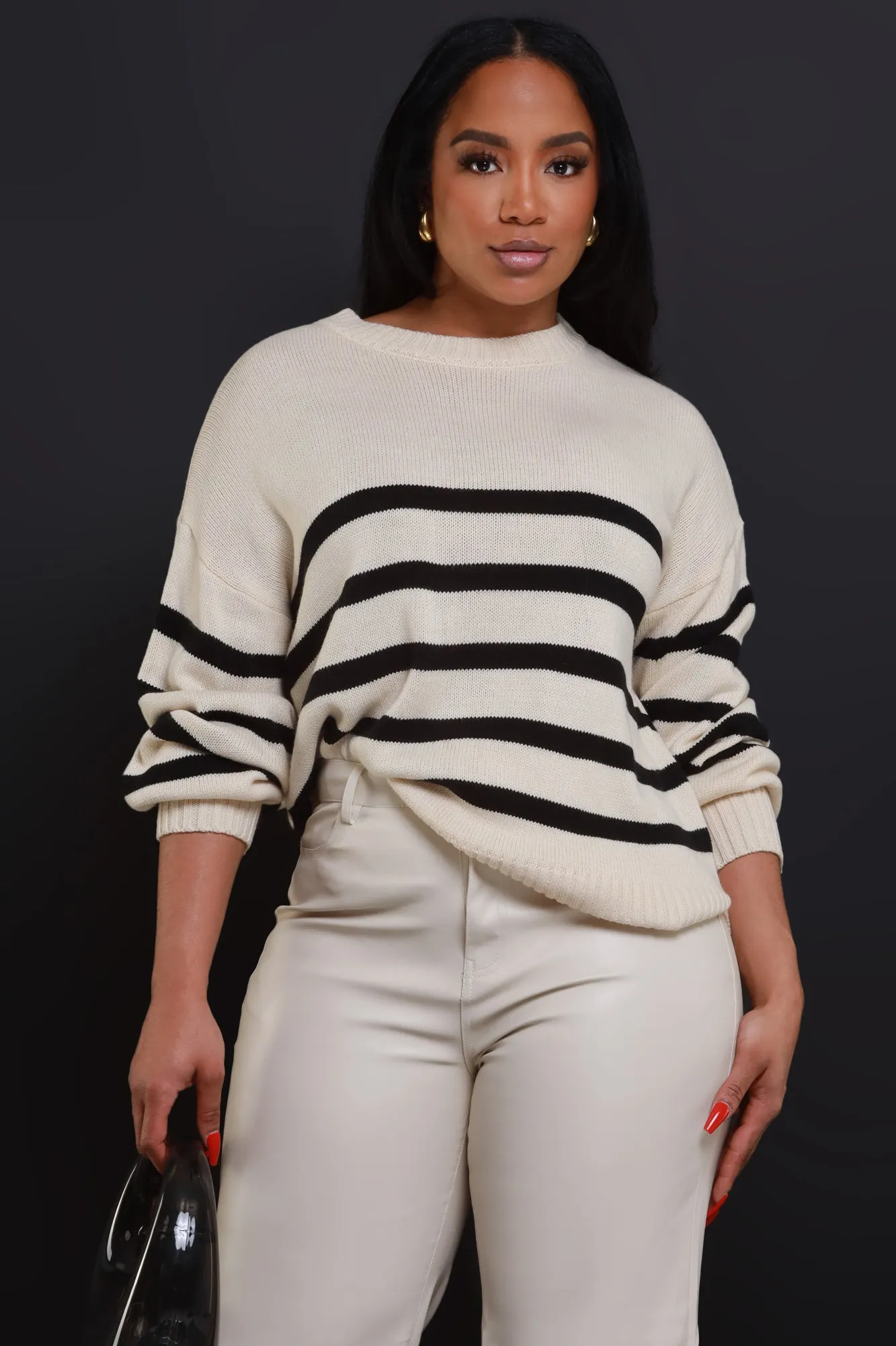 Care Taken Oversized Striped Sweater - Taupe/Black sold by Swankaposh
