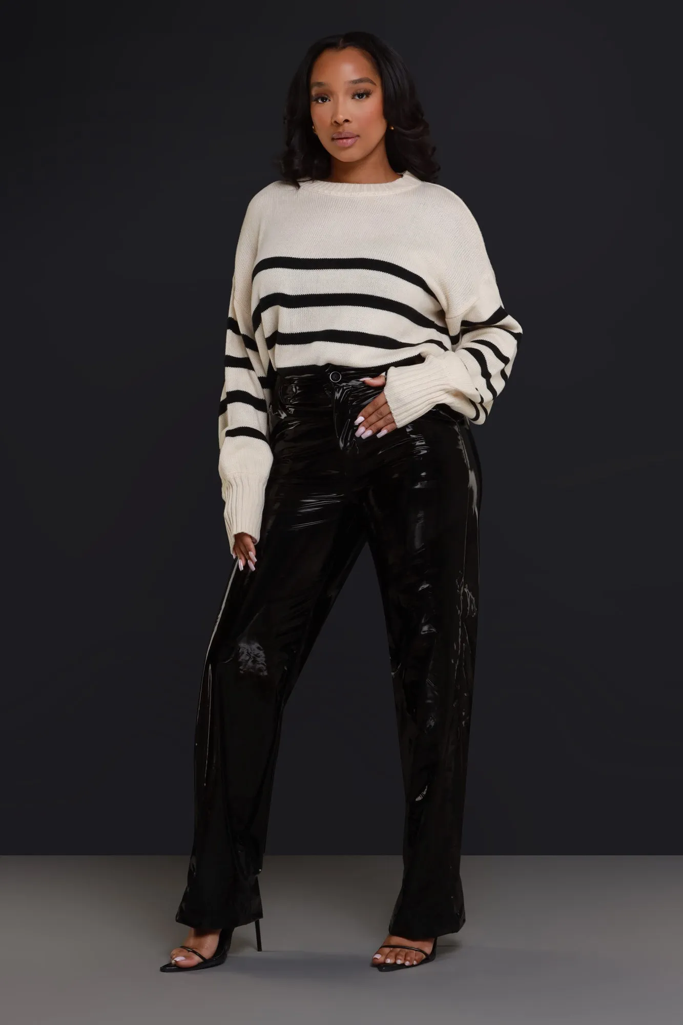 Care Taken Oversized Striped Sweater - Taupe/Black sold by Swankaposh product image thumbnail 3